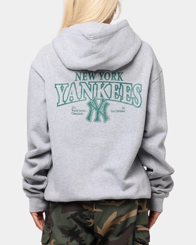 Majestic Athletic New York Yankees Murcer Arch Hoodie Grey Marle FrenchTerryTexture Hydrophobic Surface Treatment