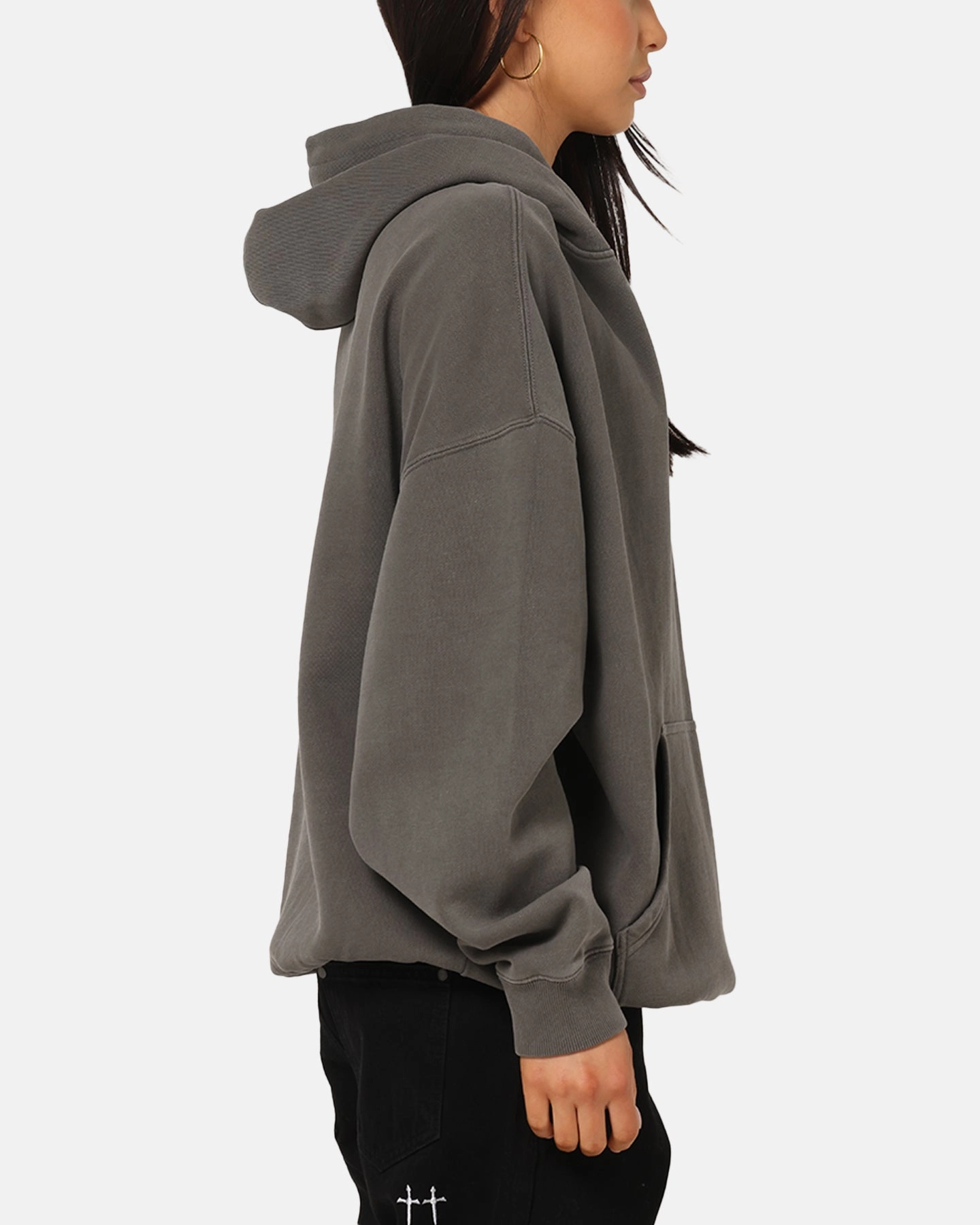 Saint Morta Studios Logo Boxy Hoodie Washed Black FlatlockSeamTechnique