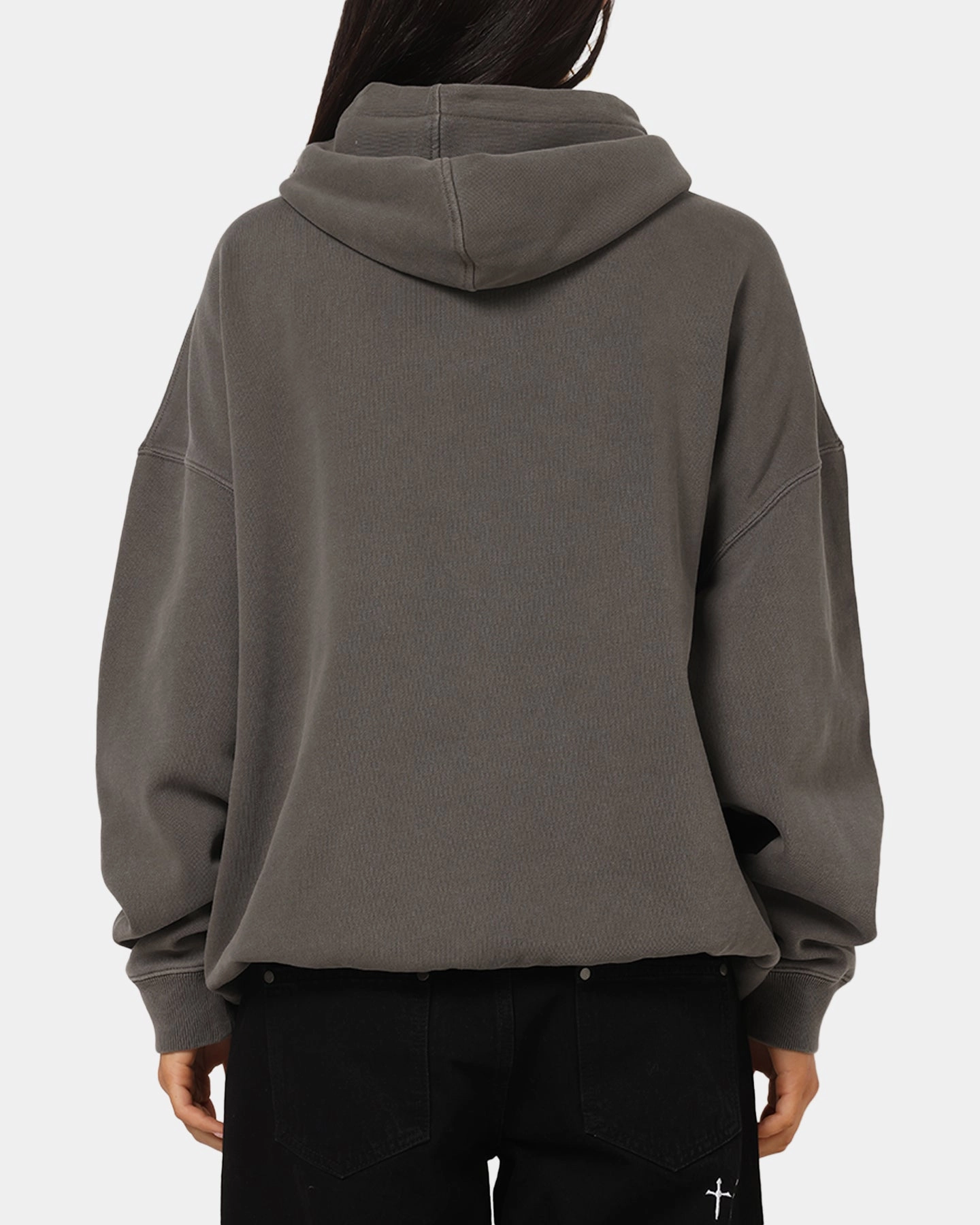 Saint Morta Studios Logo Boxy Hoodie Washed Black LayeredPanel VNeckReinforcement