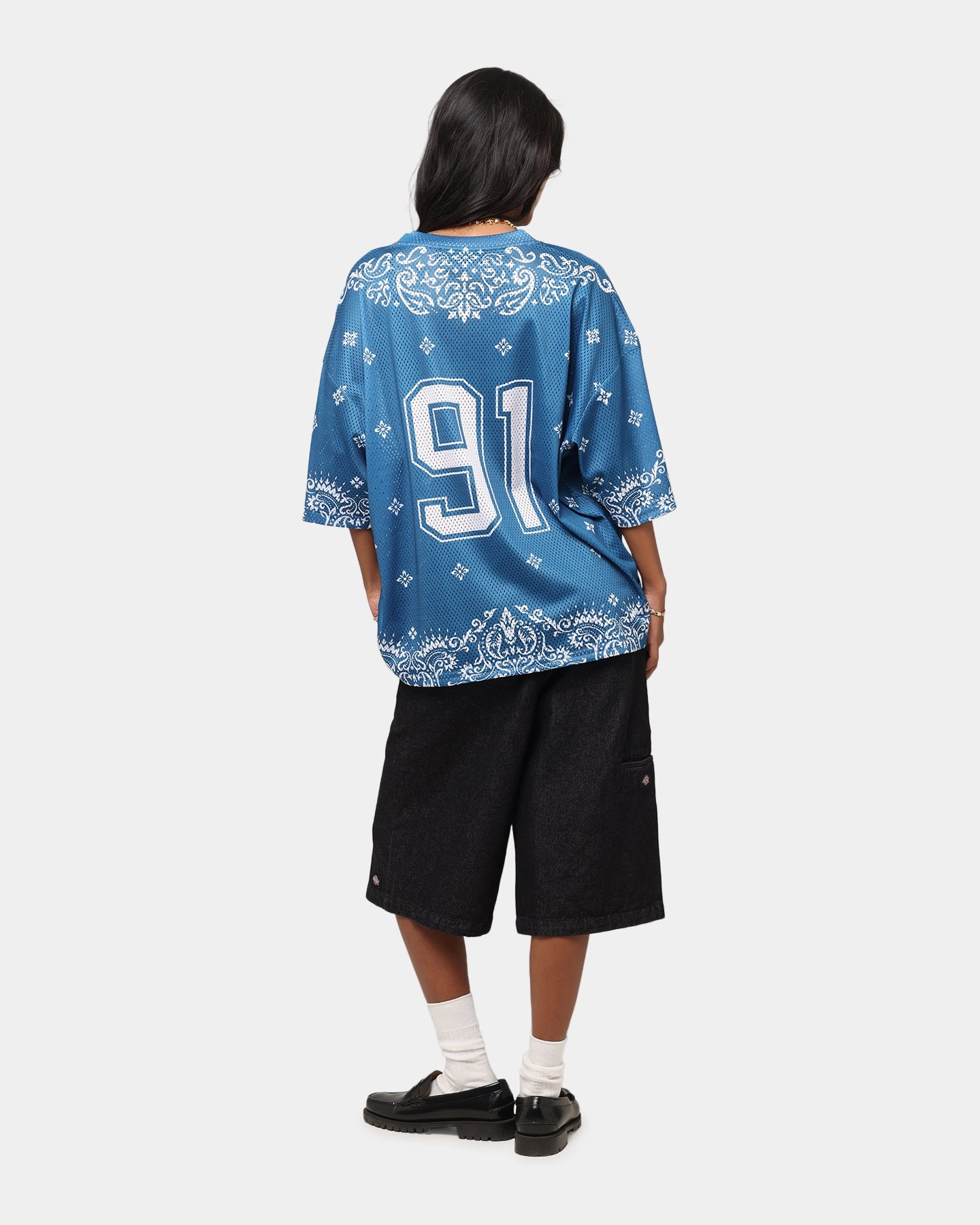 Stretch Fit Top ErgonomicSleeves Criminal Damage Paisley Mesh Top Blue/White