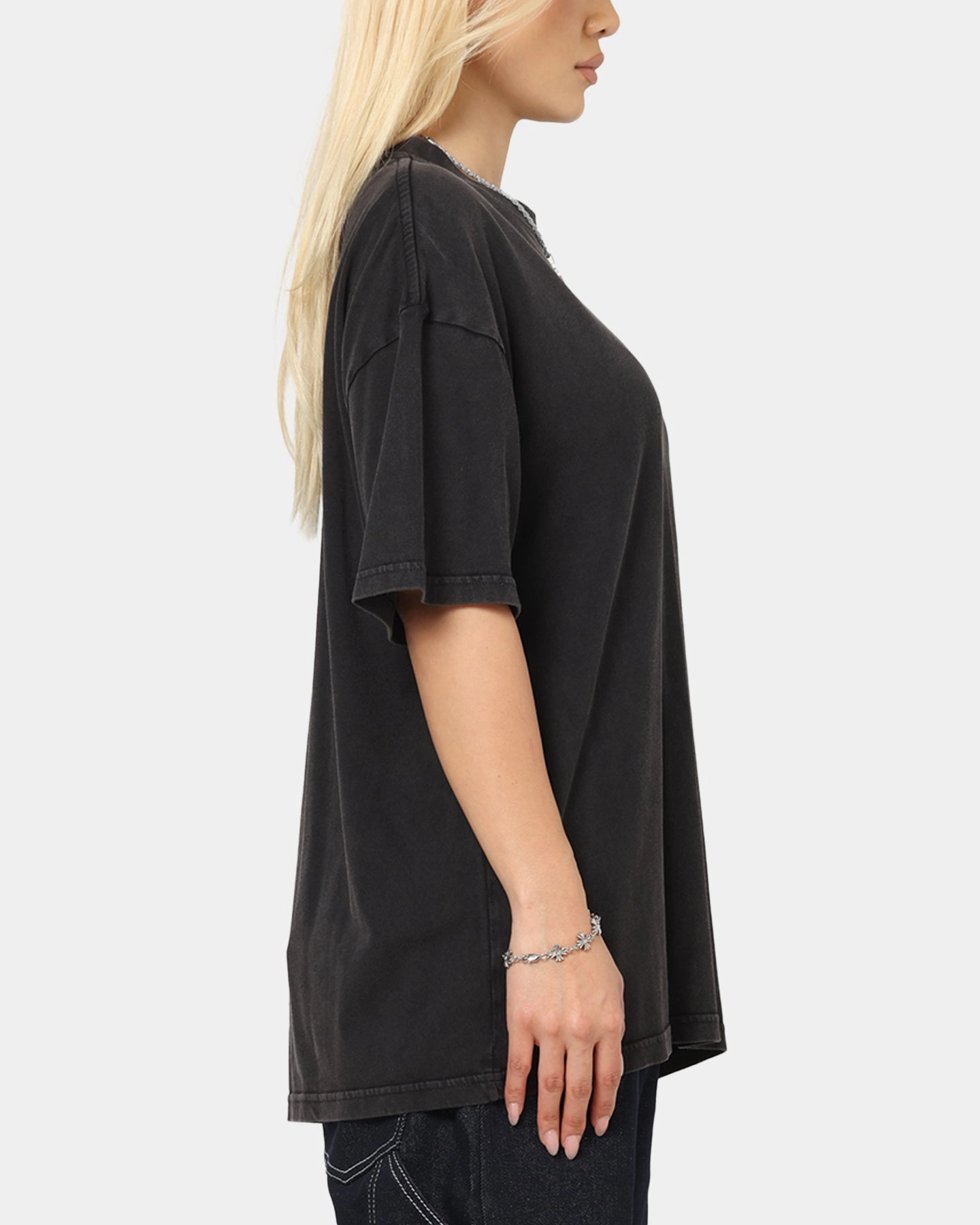 Culture Kings Standard Drop Shoulder T-Shirt Black Acidwash Compact Jacquard Weave Bound Seam Finish