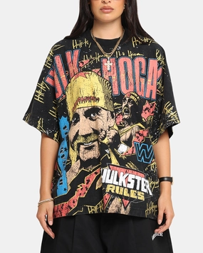 Culture Kings X WWE Hulk Hogan All Over Print T-Shirt Black DropShoulderConstruction
