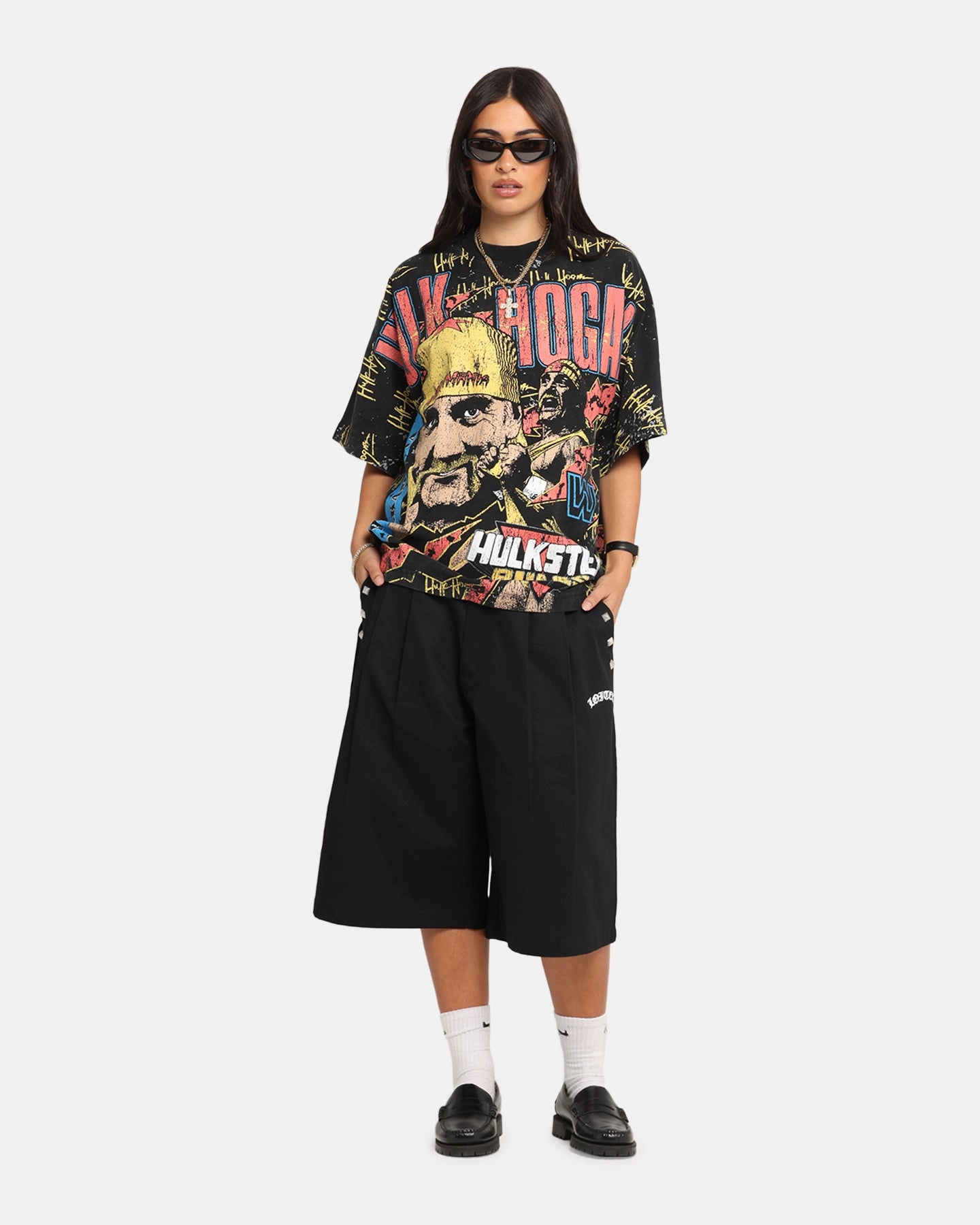 Sporty Hoodie RelaxedNeckline Culture Kings X WWE Hulk Hogan All Over Print T-Shirt Black