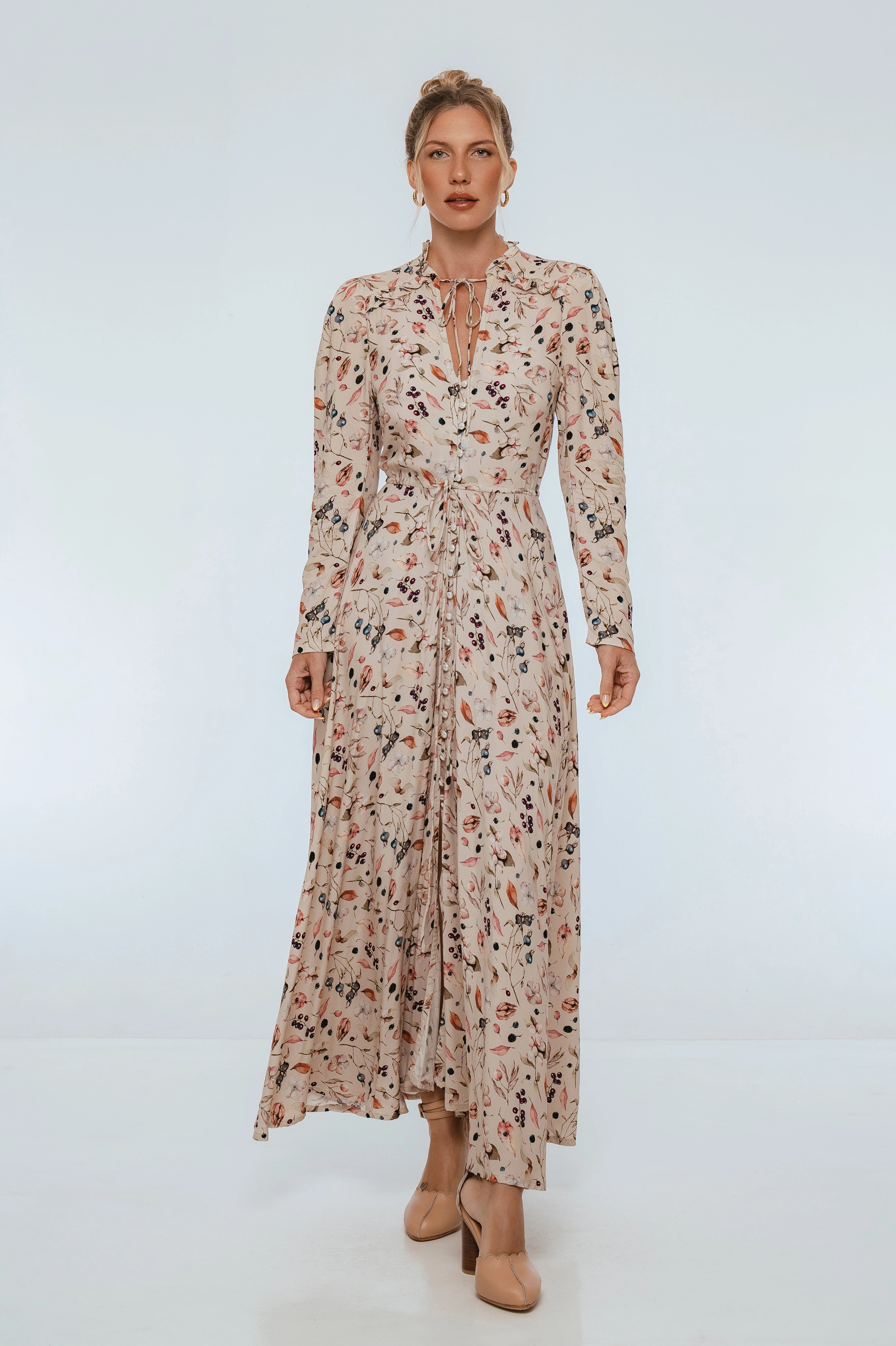 breathable-mesh Poeme Long Sleeve Maxi Dress