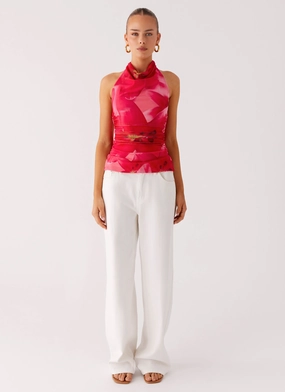 FlatlockStitching Quick-Dry Fabric Delany Halter Top - Peach Watermelon Flower