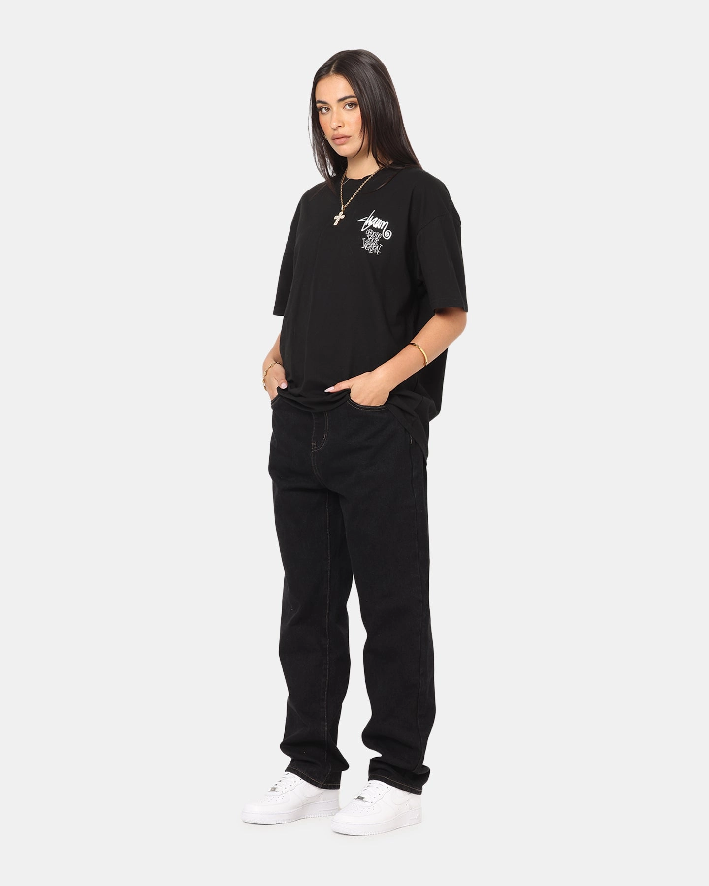 S Double Choose Your Weapon T-Shirt Washed Black Cool Fabric ButtonFront