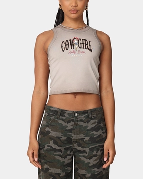 Betty Boop Women's Cowgirl Sunfade Tank Washed Brown HighStrength Threadwork Sustainable Manufacturing