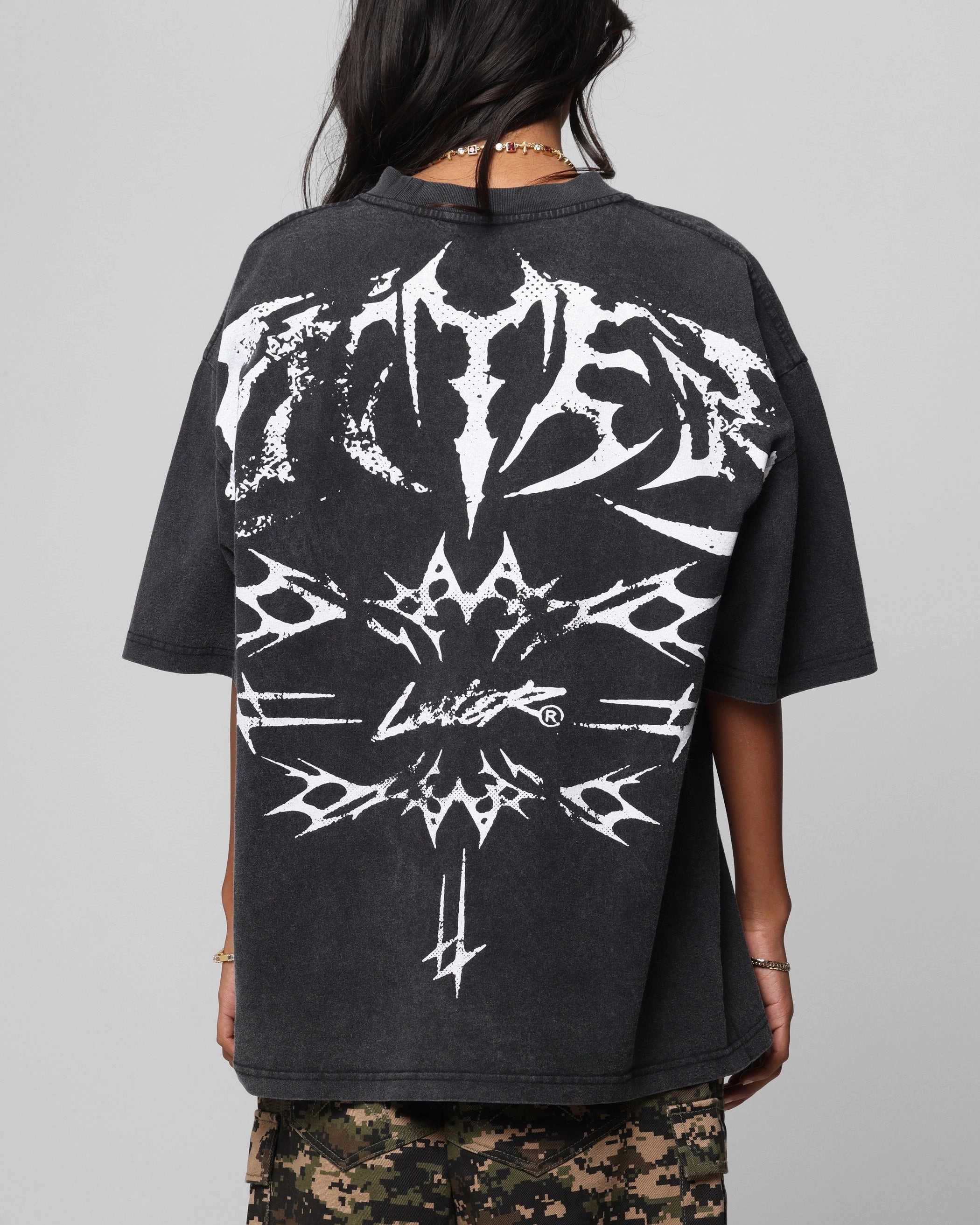 Loiter Metal Stacked Vintage T-Shirt Vintage Black Relaxed Silhouette Anti Slip Shoulder Padding