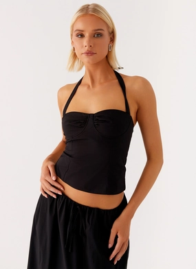 Cheryl Bustier Halter Top - Black Casual Fit