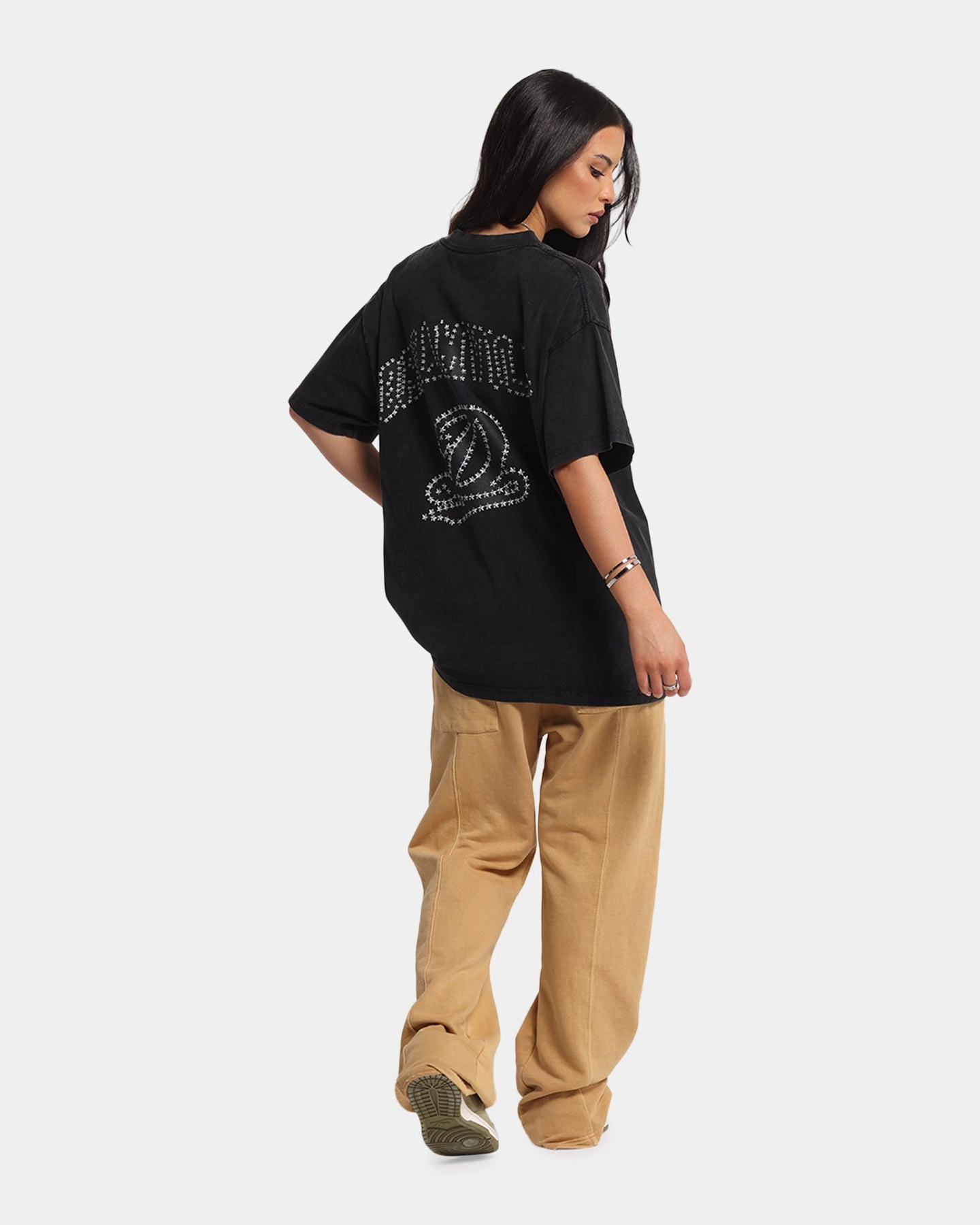 Dreamville Stars T-Shirt Black LayeredCollar Metallic Fiber Blend