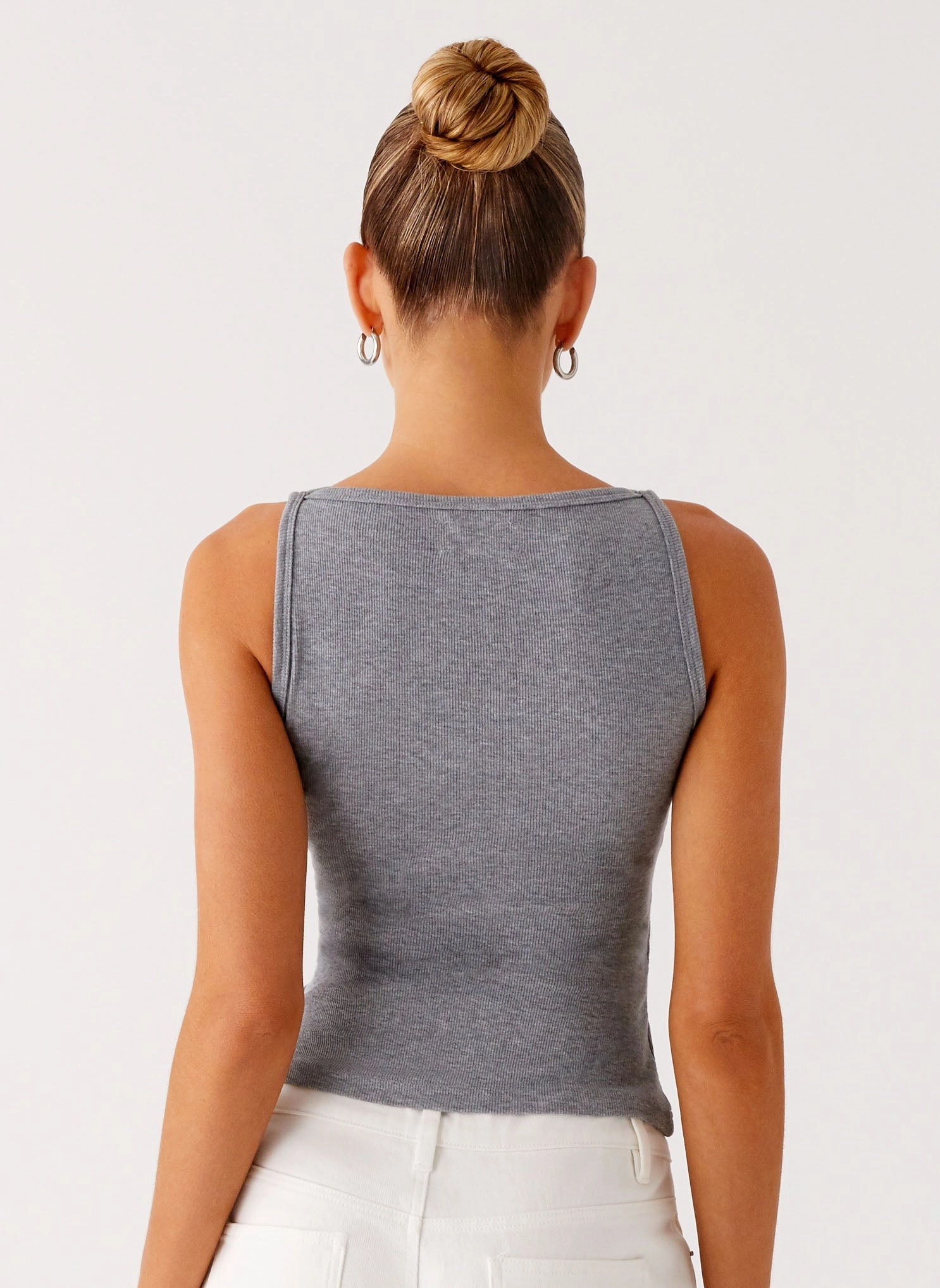 Snag Free Fabric SlimFit Drop Top Ribbed Eyelet Tank Top - Marle Grey