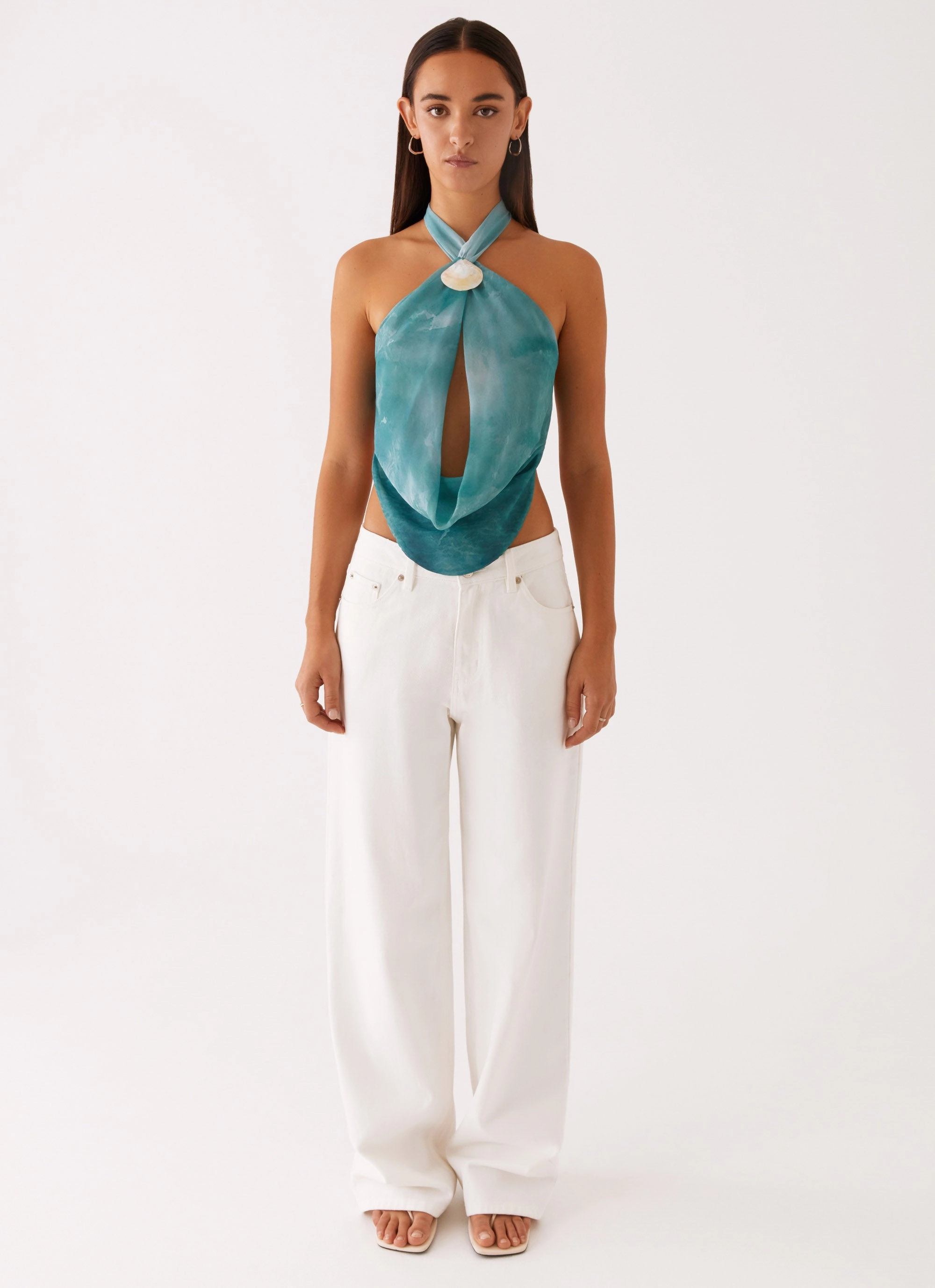 Zola Cowl Neck Shell Top - Green Tie Dye Everyday Comfort ButtonlessClosure