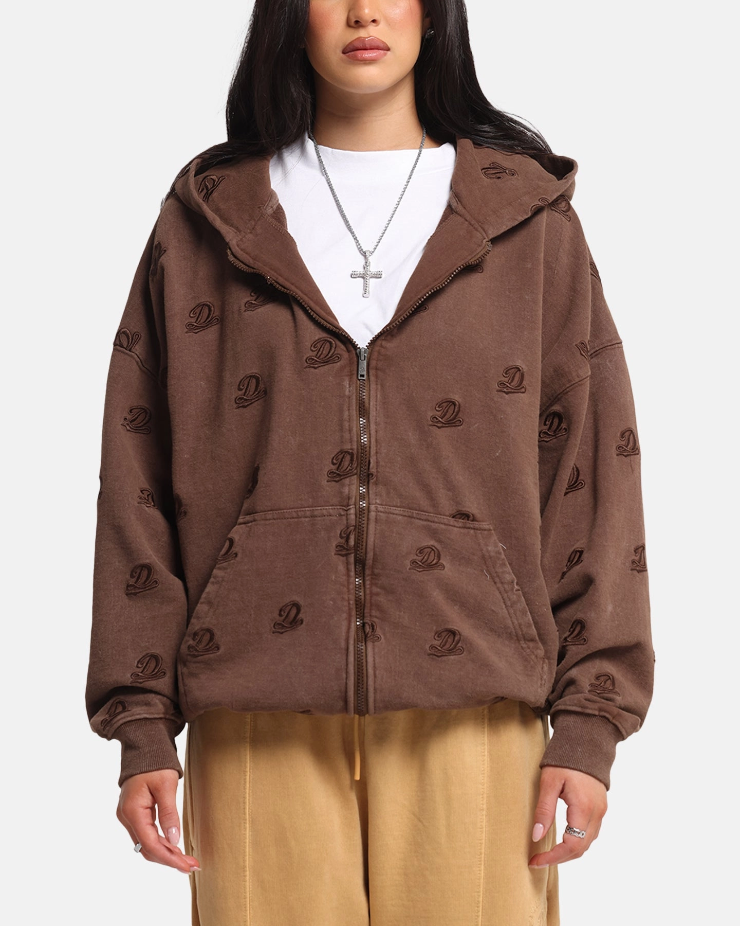 Dreamville Logo All Over Zip Hoodie Brown AllPurpose Design