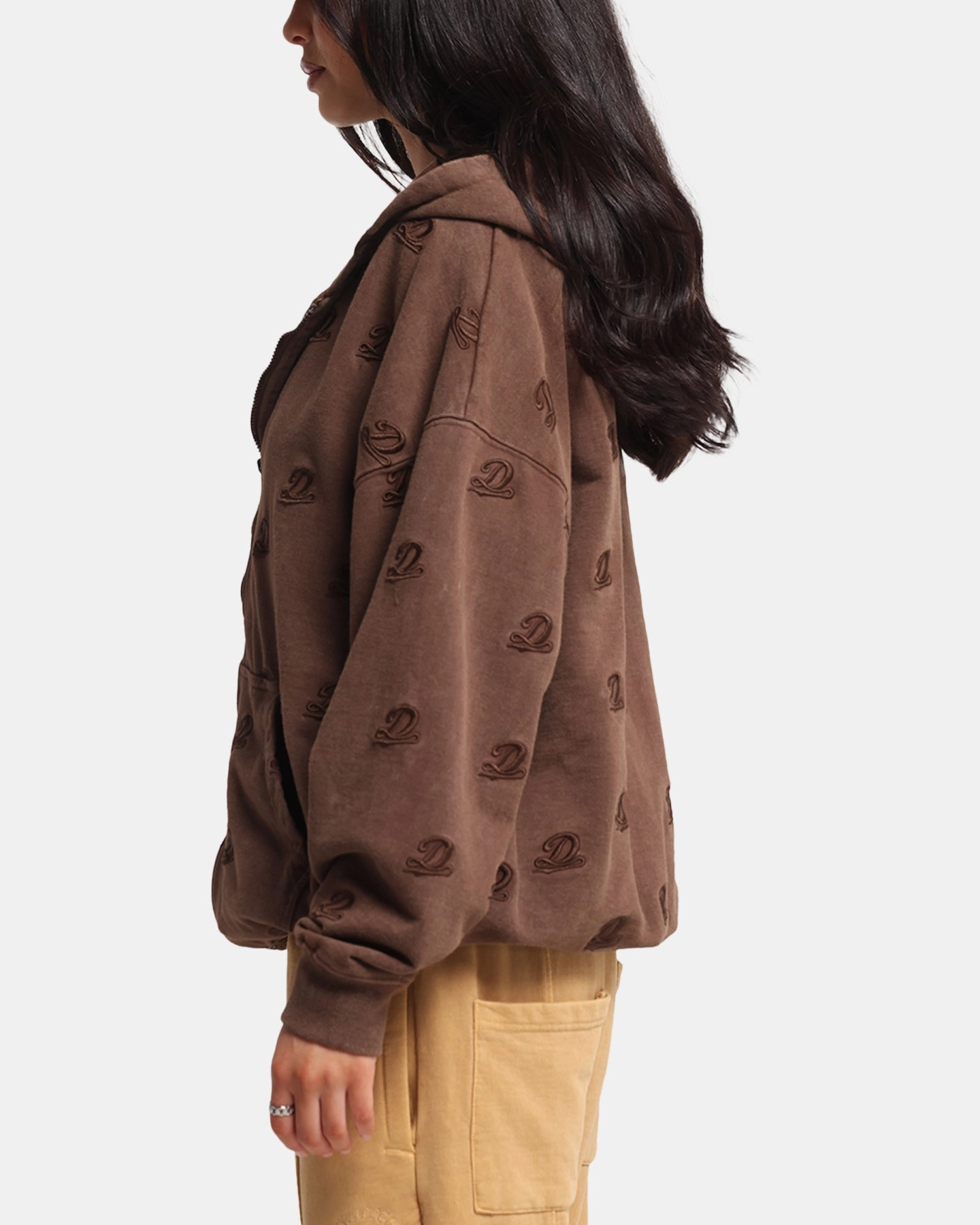 Dreamville Logo All Over Zip Hoodie Brown MultiPurposeUtility Glow In The Dark Accent Trim