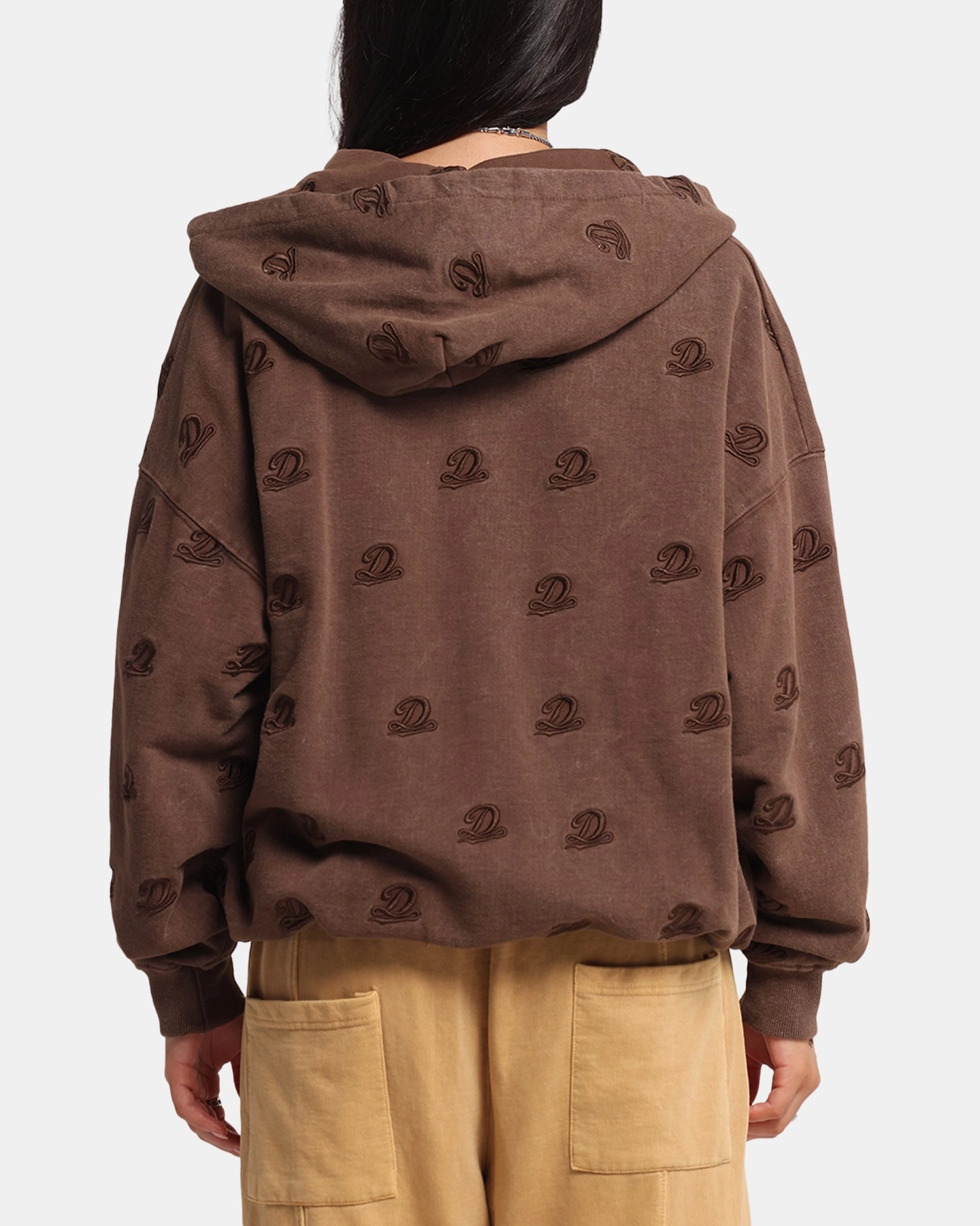 RollUpCuff Dreamville Logo All Over Zip Hoodie Brown