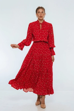 Effortless Look White Lotus Ruffled Maxi Dress