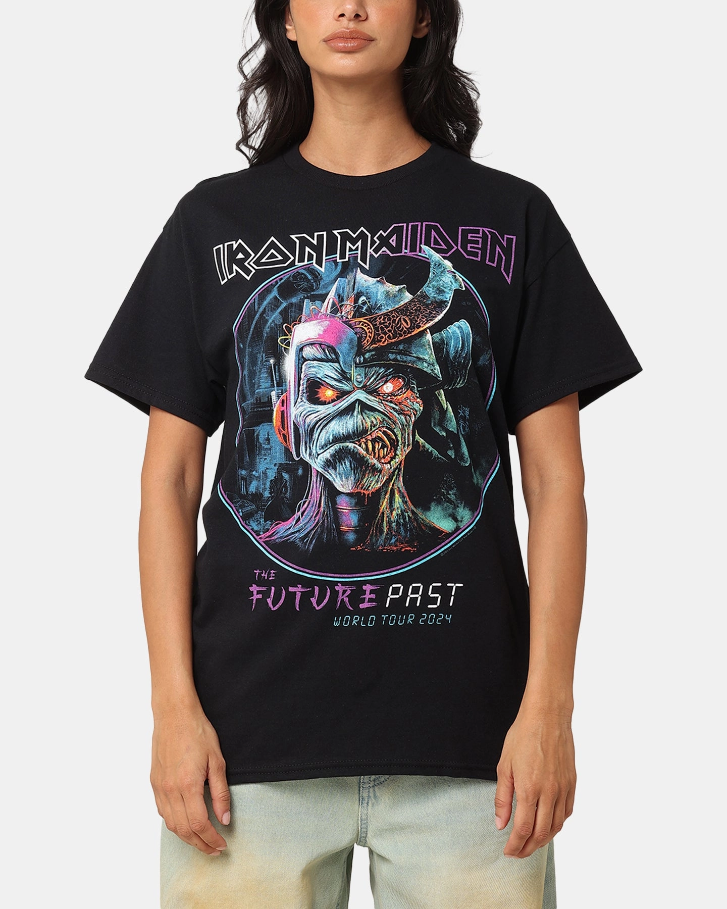 ContouredPanels Circular Knit Technique Iron Maiden Future Past Tour T-Shirt Black