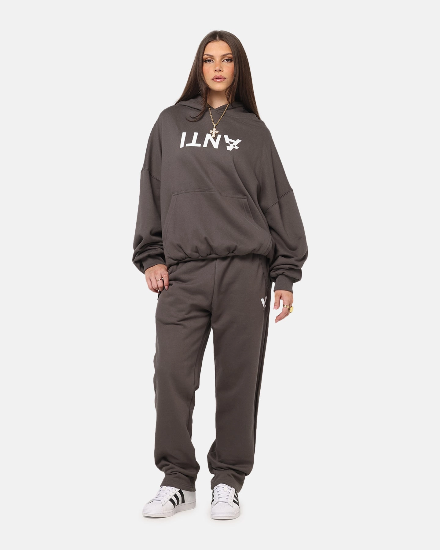 The Anti Order Reverse Logo Hoodie Charcoal Grey Tencel Blend Fabric