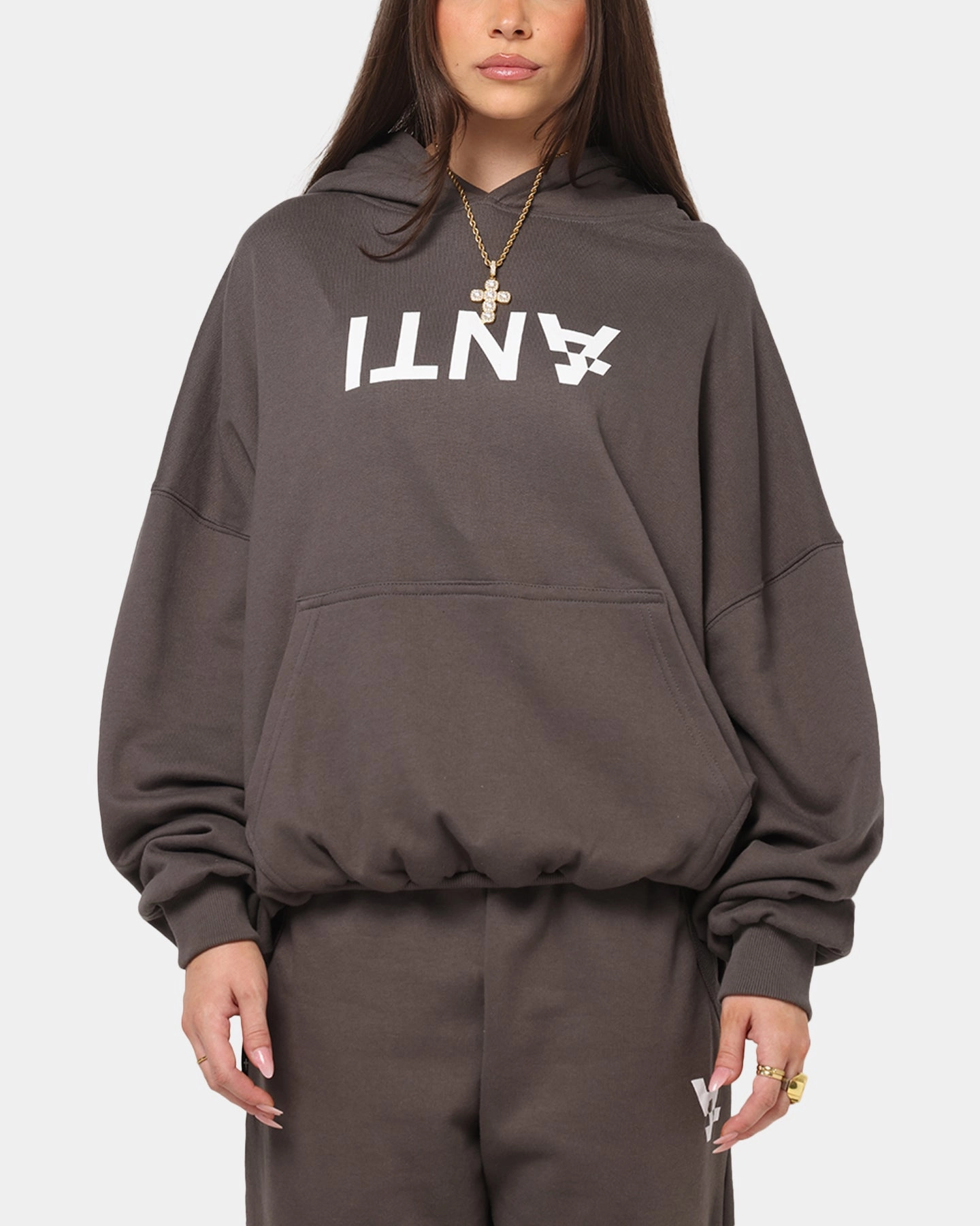 Stylish Dress The Anti Order Reverse Logo Hoodie Charcoal Grey