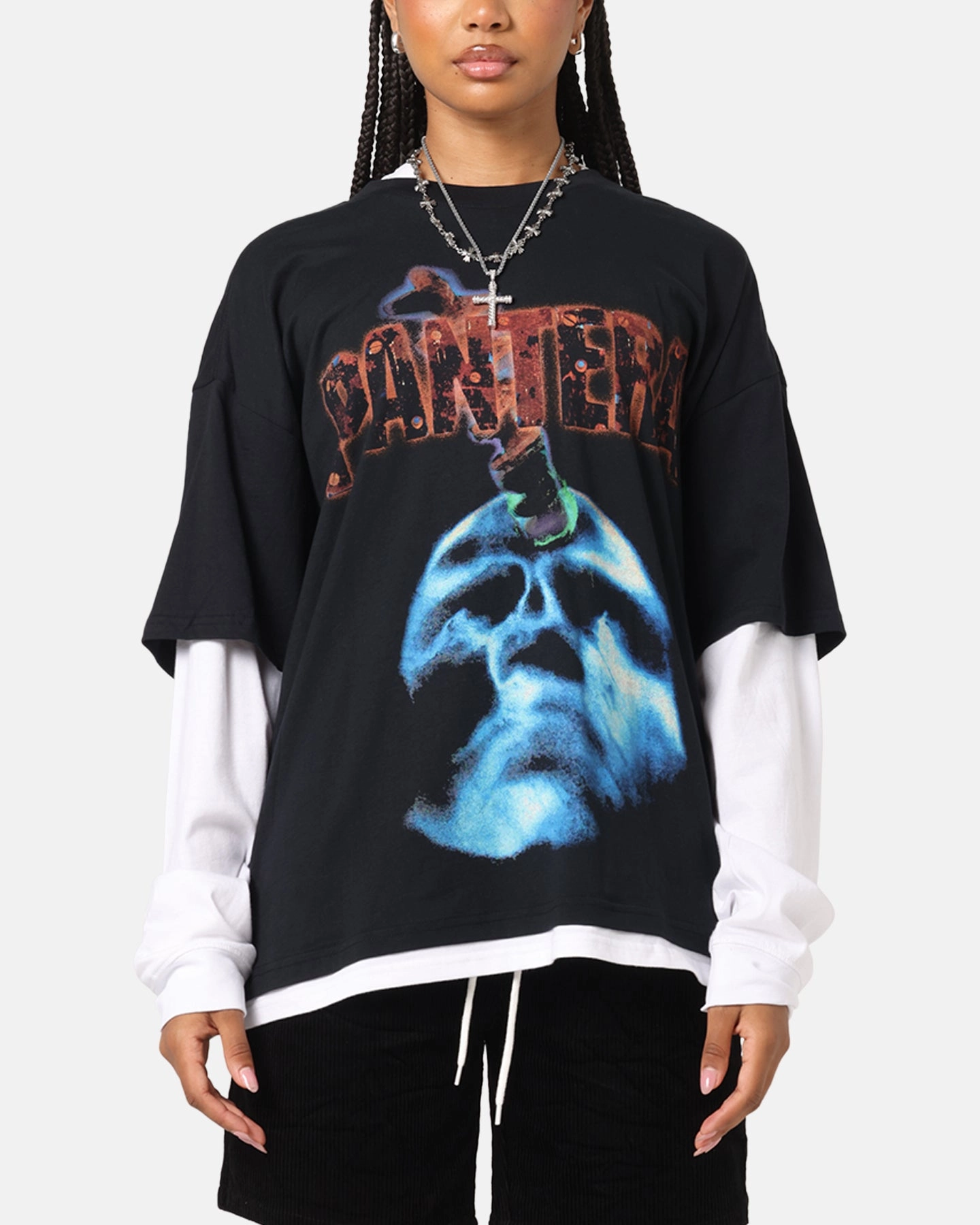 TearResistant Soft Knit Pantera Pantera Layered Long Sleeve T-Shirt Black Wash