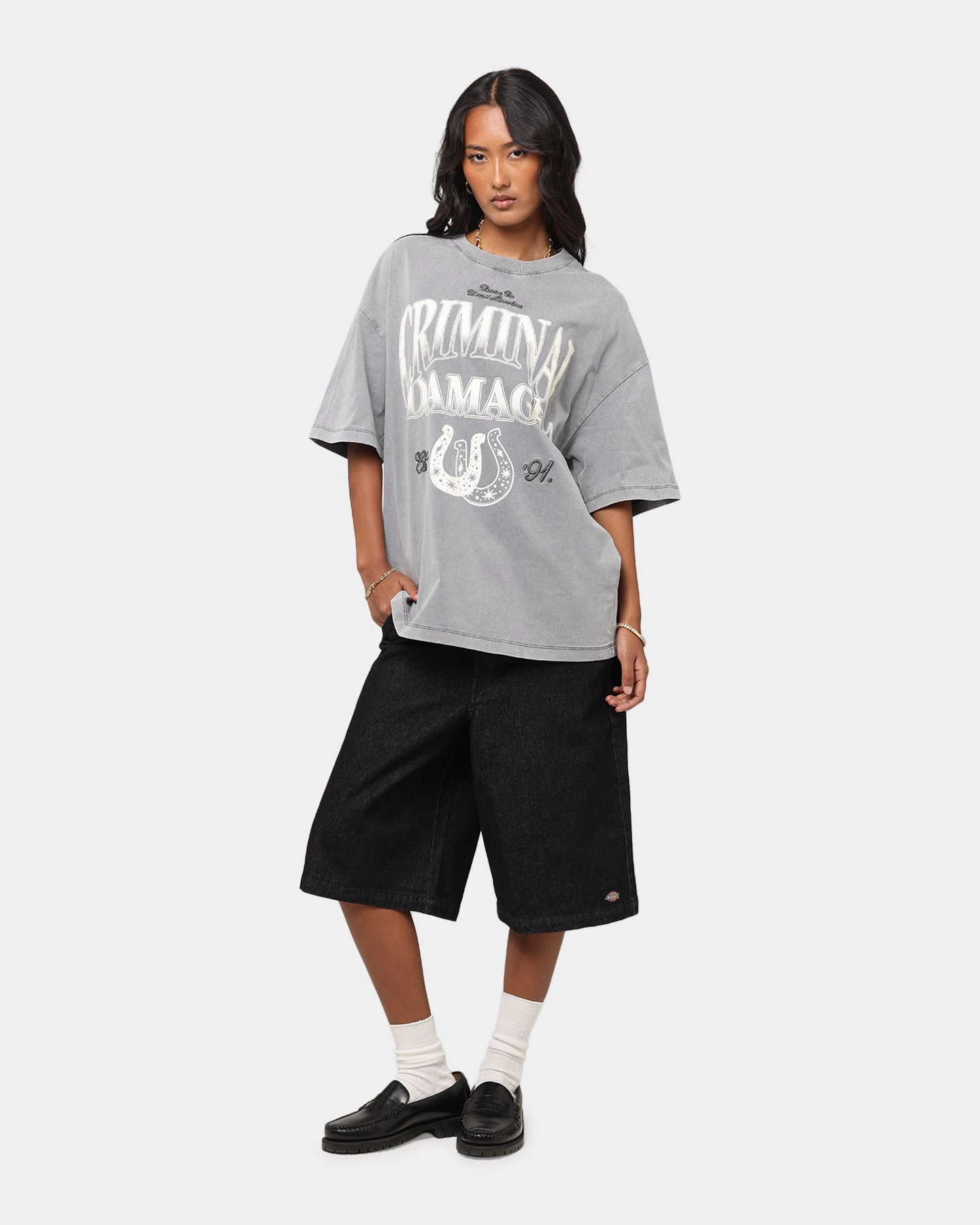 Criminal Damage Horseshoe T-Shirt Washed Black UV Protective Coating NonFade Dye