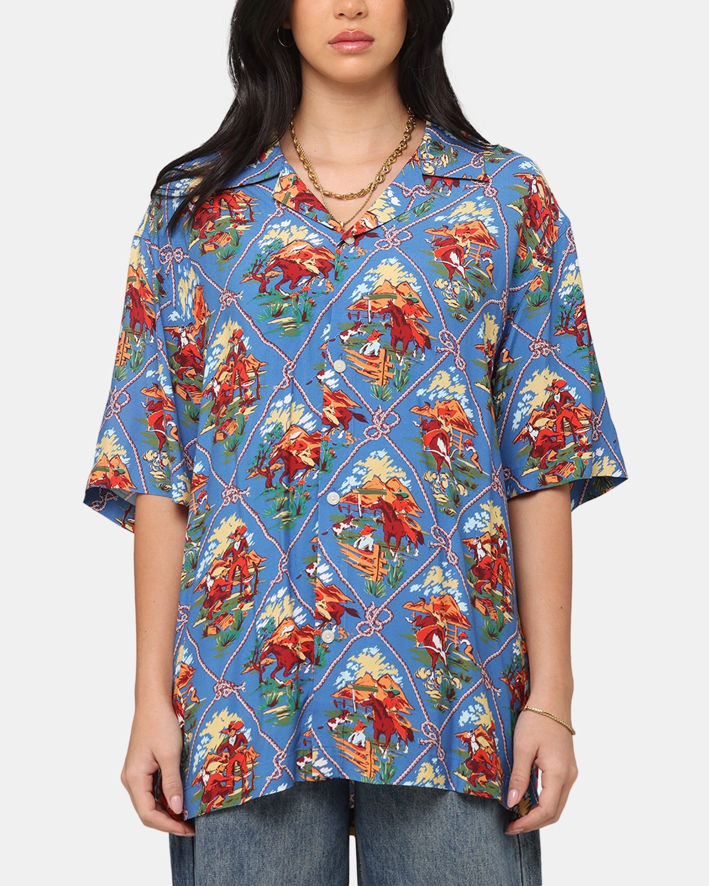 Champion Route 40 Drifter Button Up Shirt Teal Reinforced Neckline Detail RawEdgedDesign