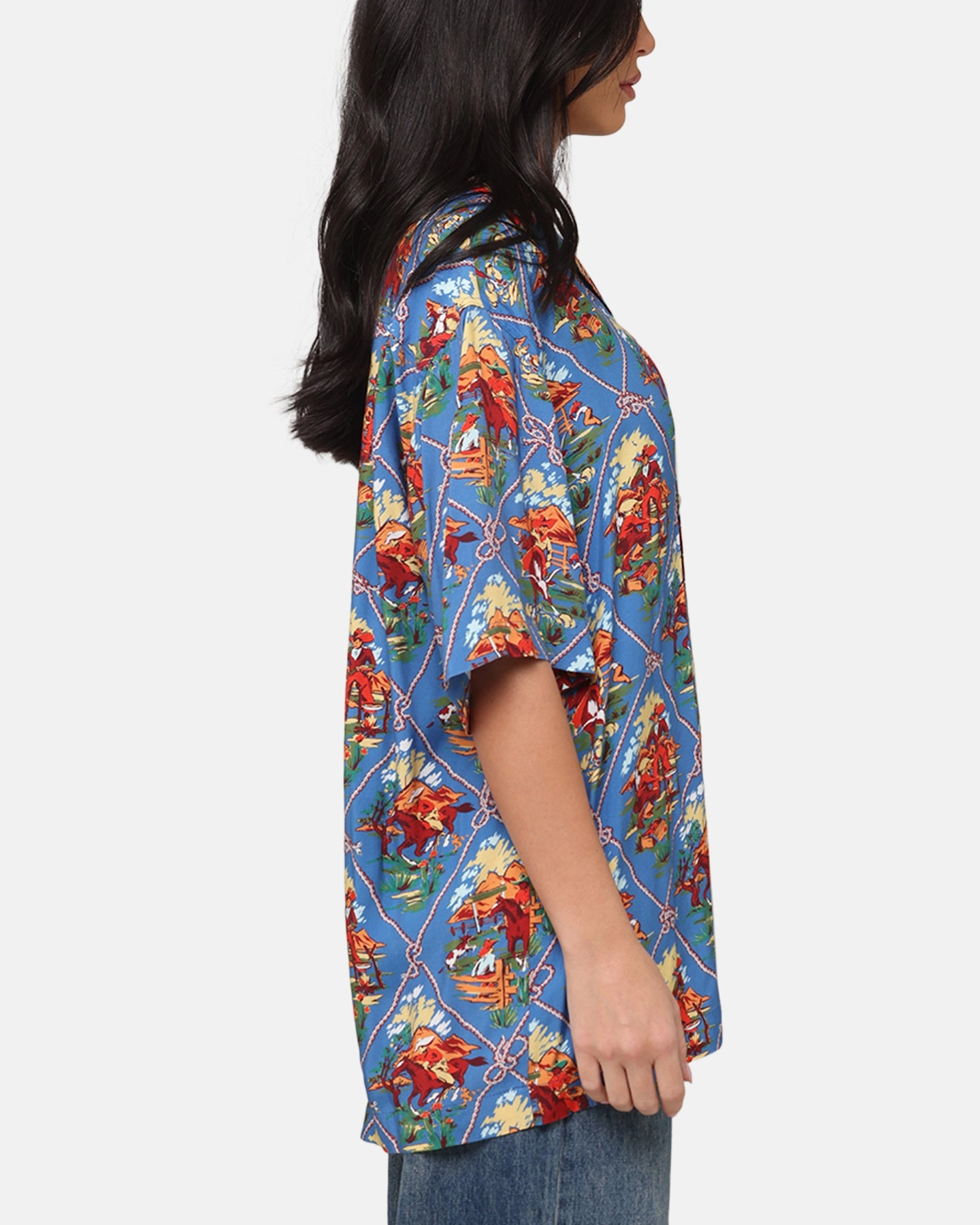 Champion Route 40 Drifter Button Up Shirt Teal Versatile Layering Cut Tunic top