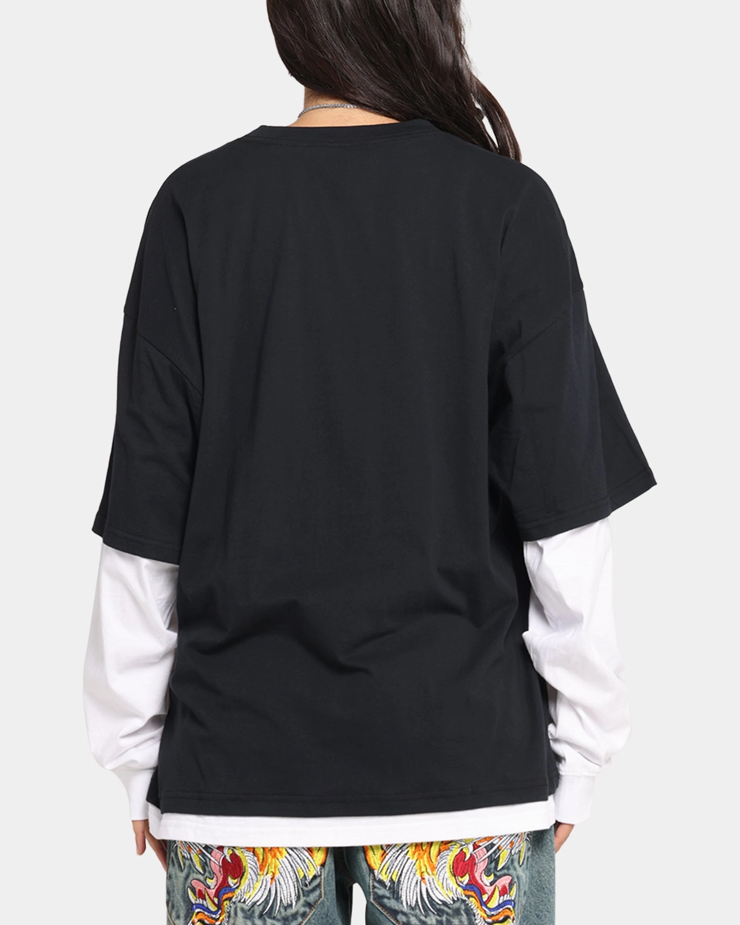 Button Down Collar LightweightLayeredFabric G N Roses Roses Layered Long Sleeve T-Shirt Black Wash