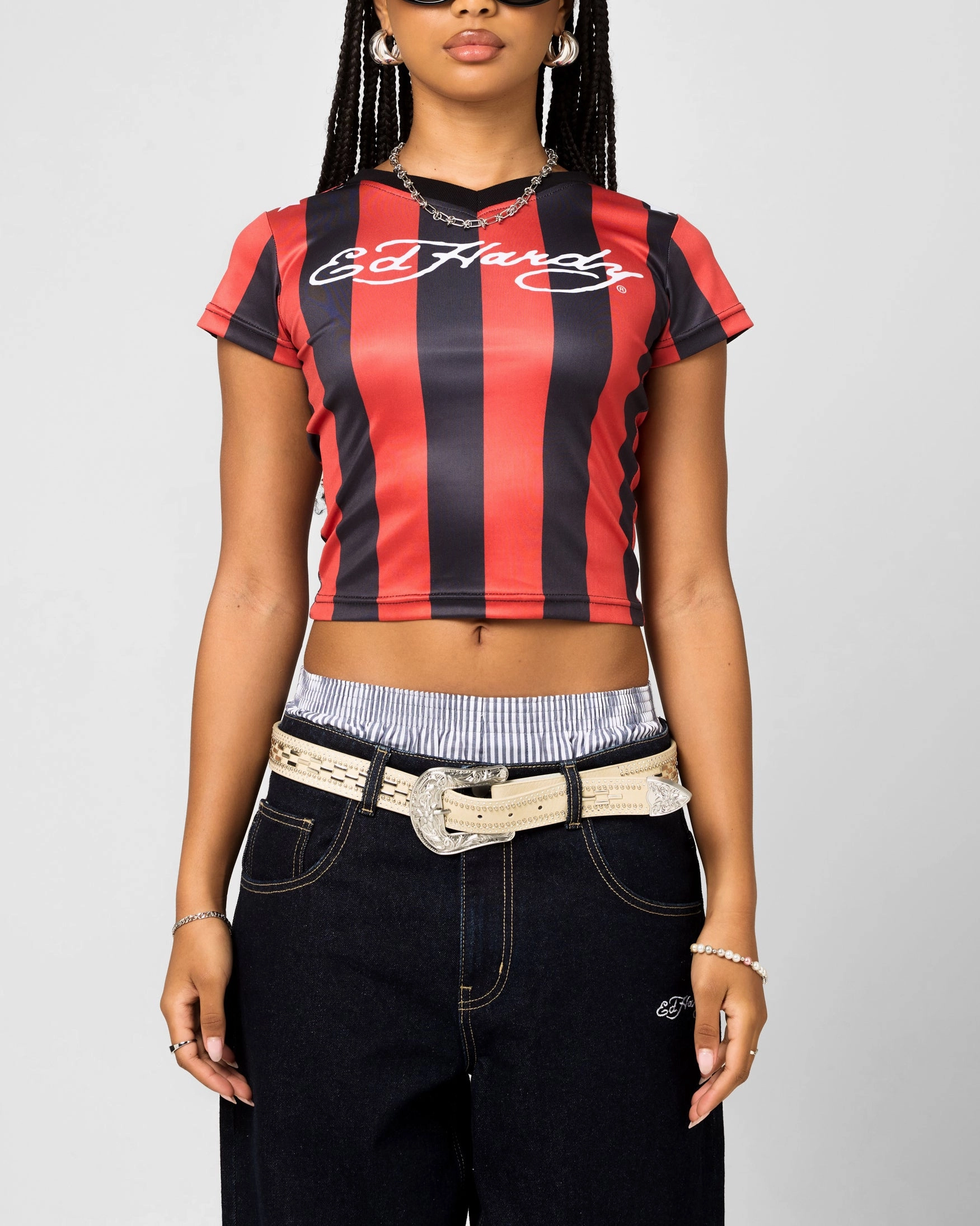 Everyday Fashion Ed Hardy Women's Football Baby T-Shirt Black/Red