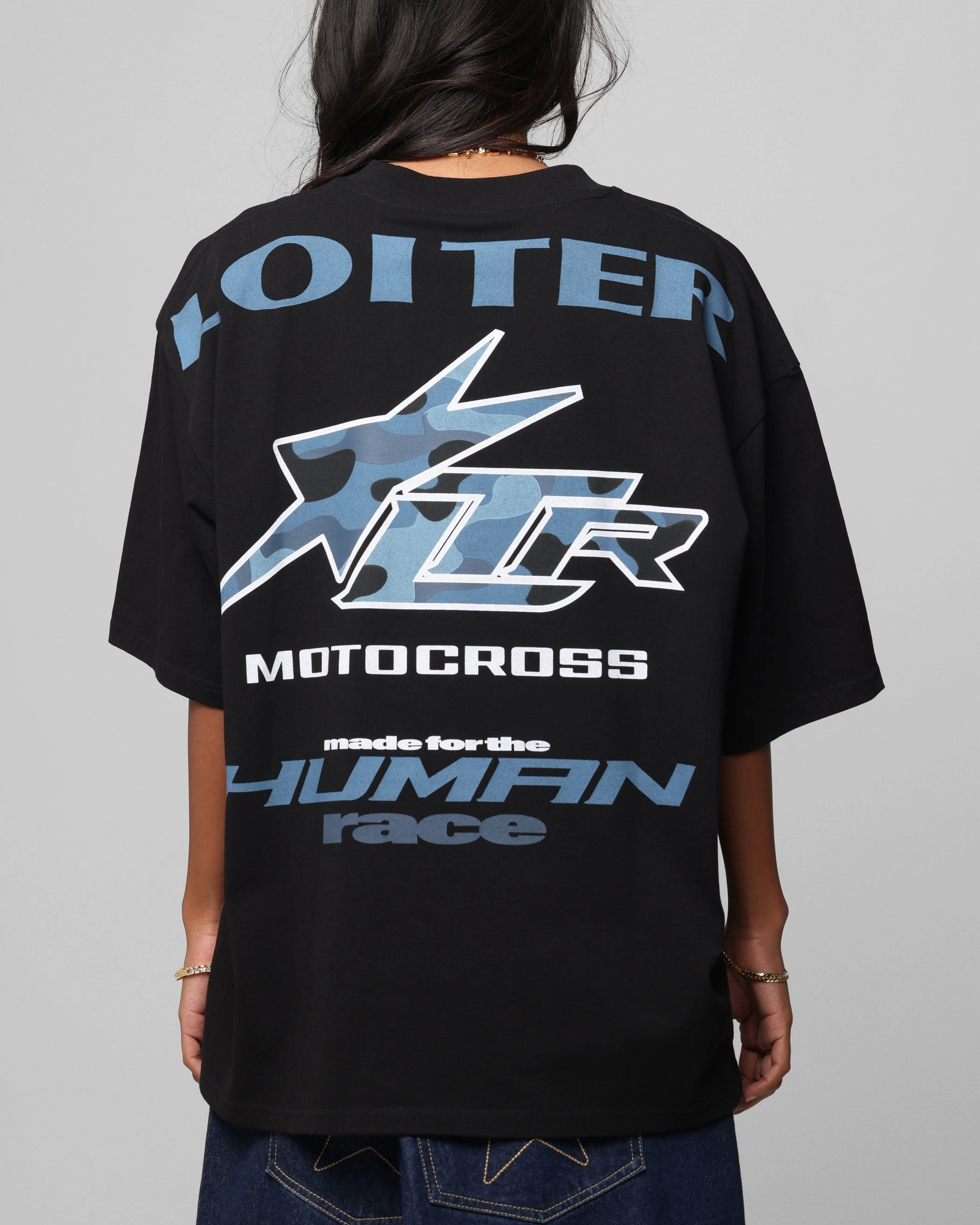 Double Stitched Hems Hypoallergenic fabric Loiter Motocross Vintage T-Shirt Black/Navy Blue