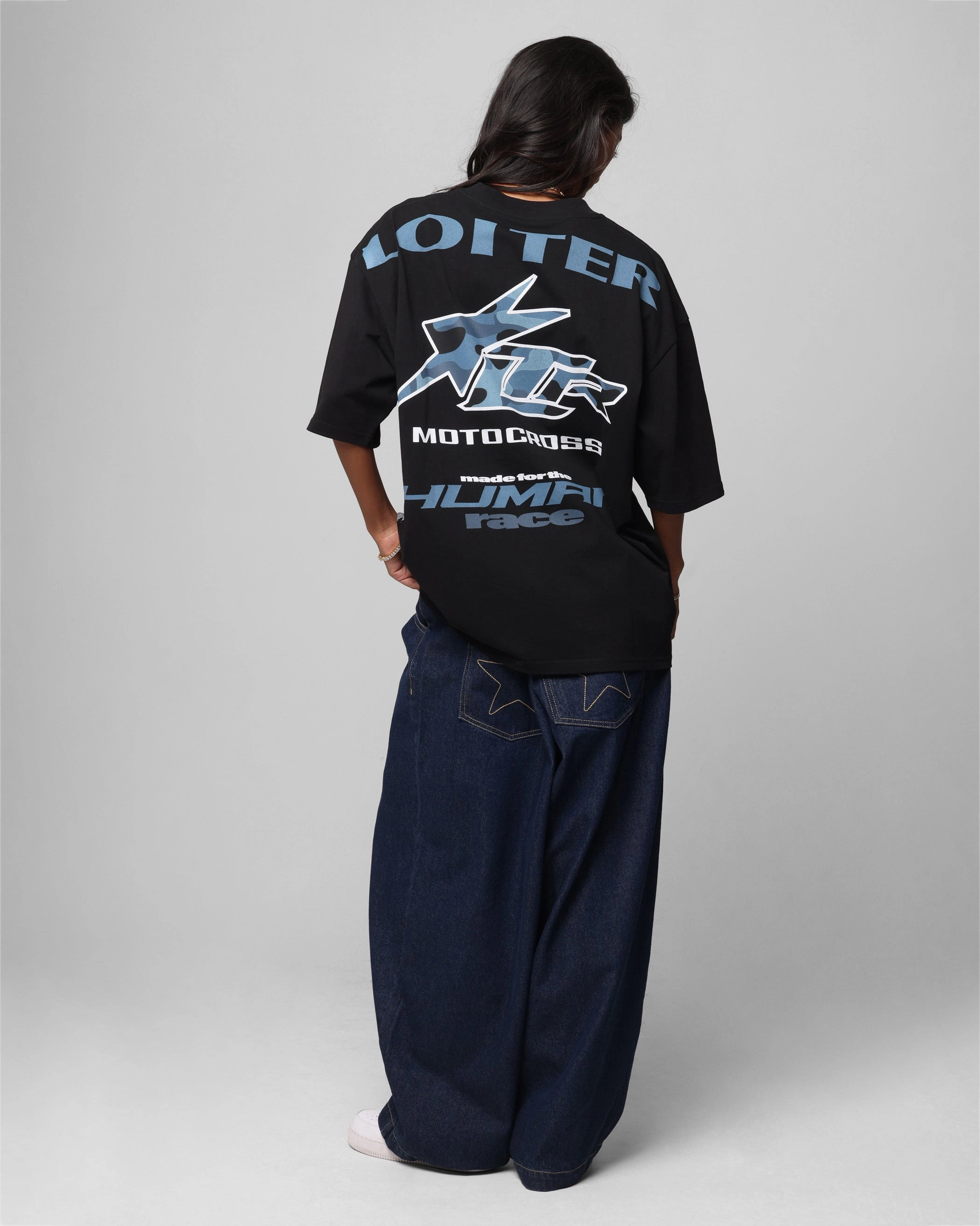 BreathableMeshPanel LaserCut Edges Loiter Motocross Vintage T-Shirt Black/Navy Blue