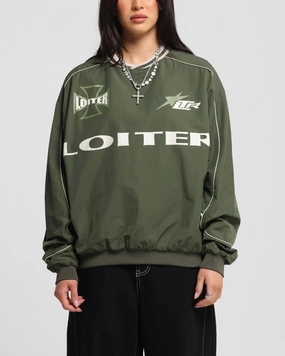 Loiter Racer Nylon Jersey Crewneck Dark Green Drop Shoulder