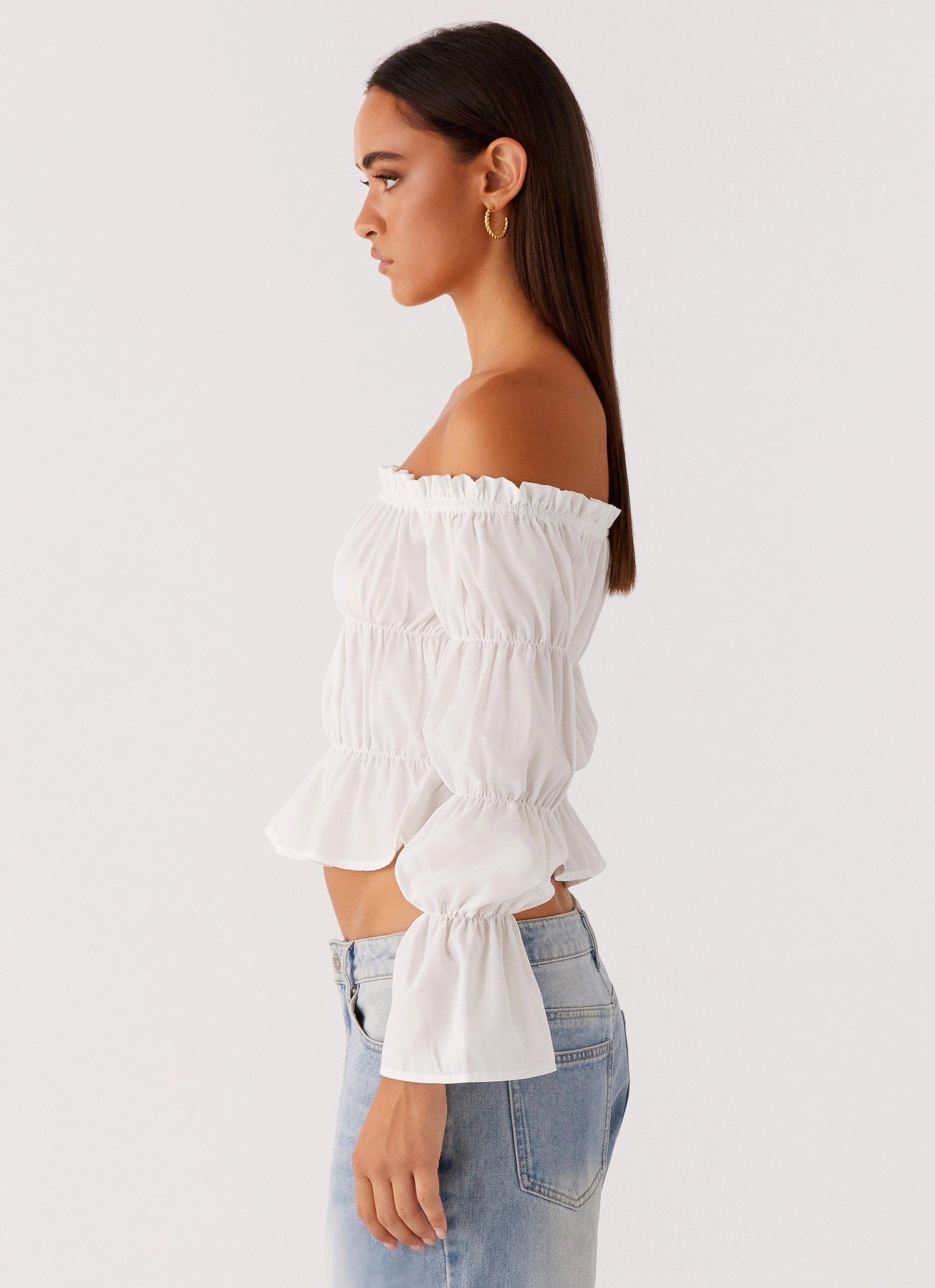Imara Ruched Long Sleeve Top - Ivory Summer Polo