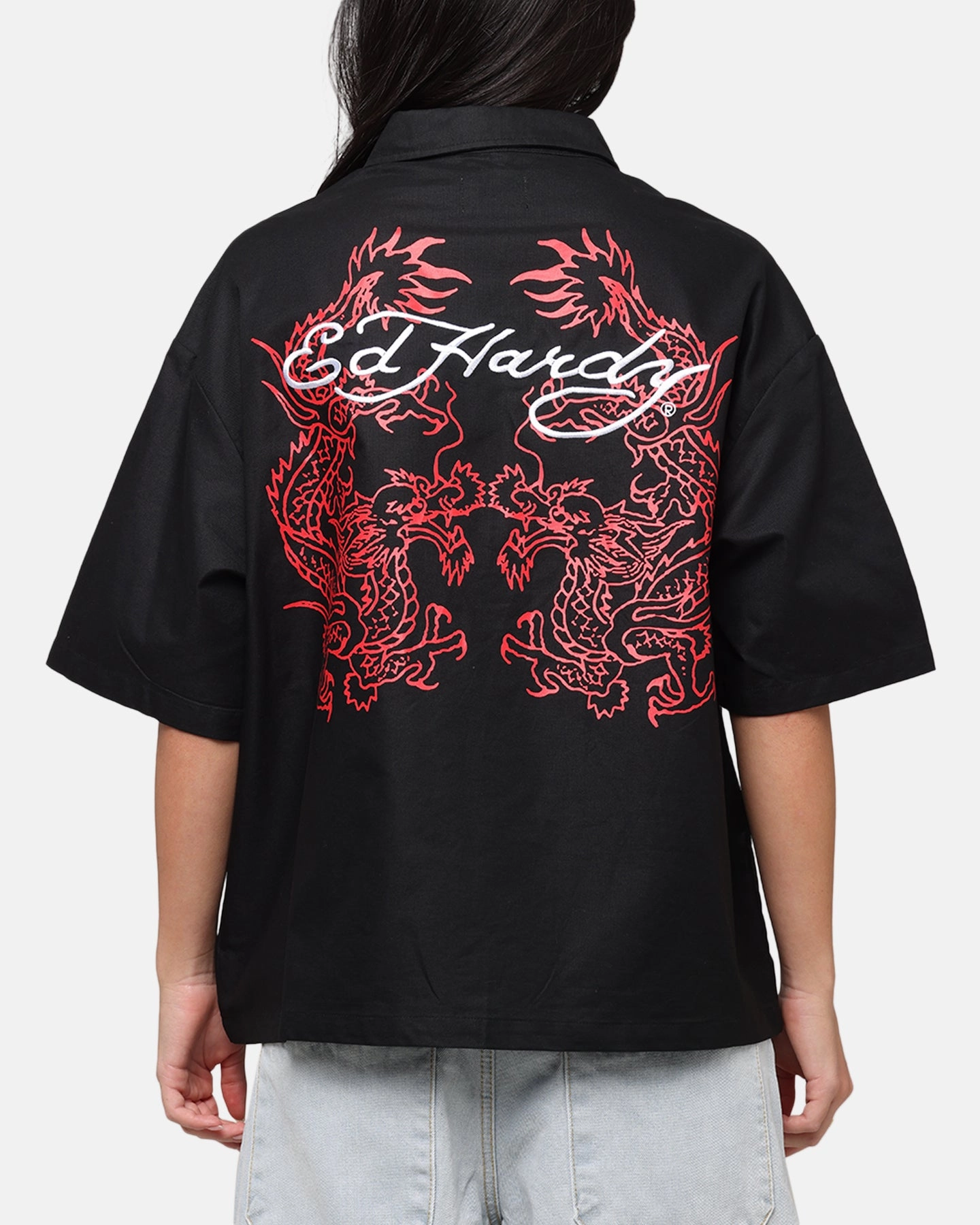 Breathable back panel Ed Hardy Dragon Zip Shirt Black