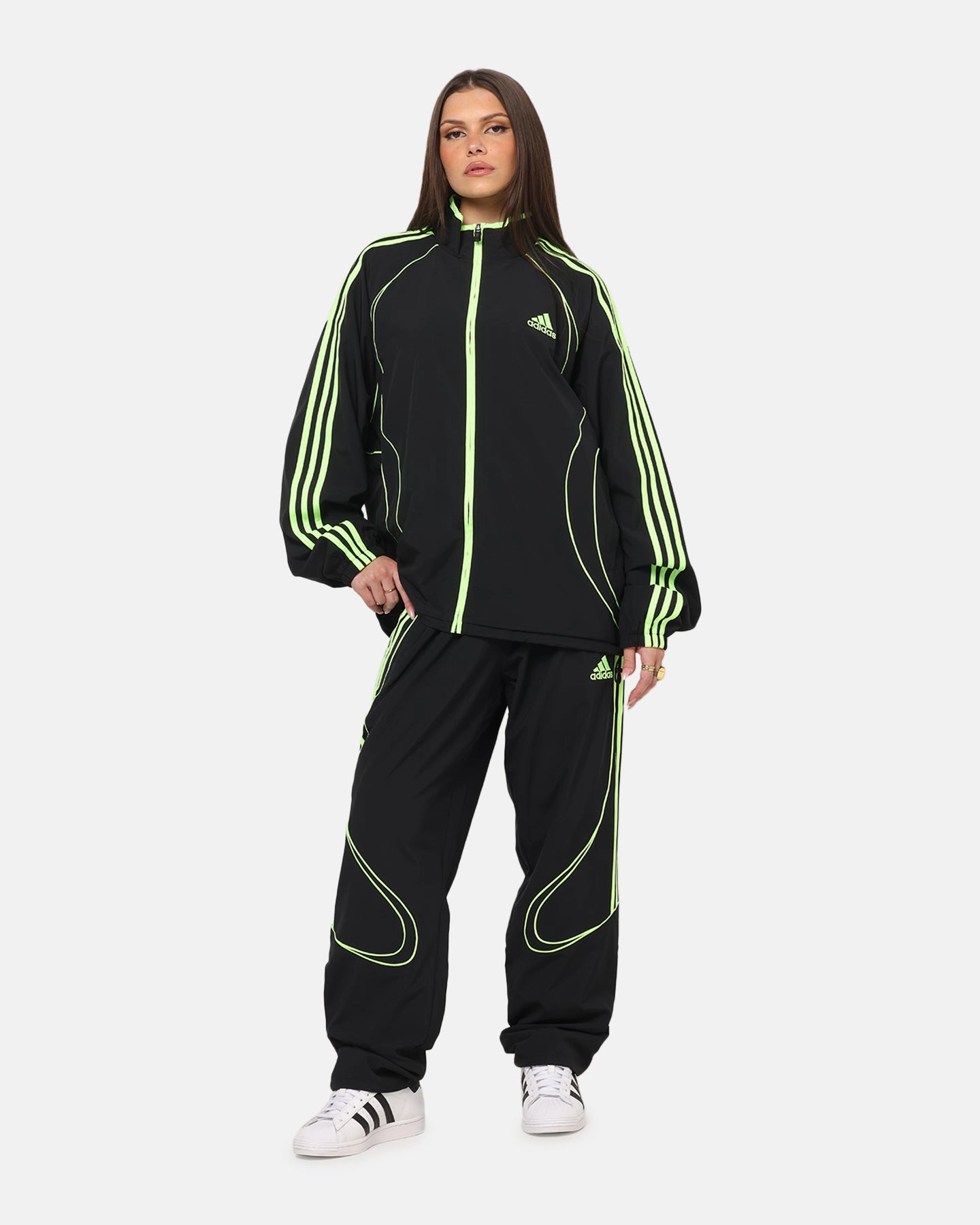 Adidas Teamgeist Adicolor Track Jacket Black/Green HoodedVersion Elasticated Trim