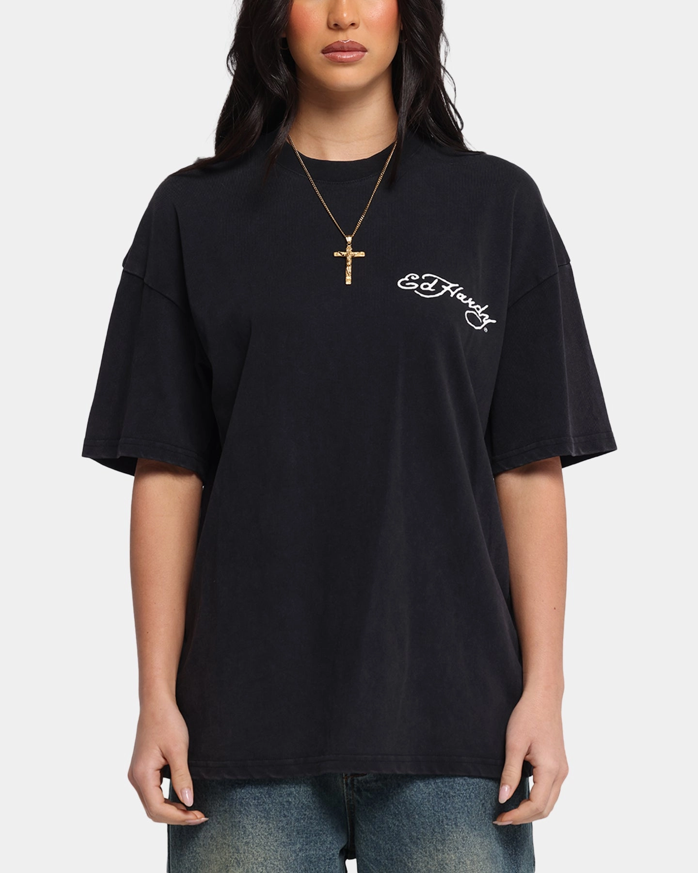 Thermal Regulating Fabric Ed Hardy Catcher T-Shirt Black Acidwash