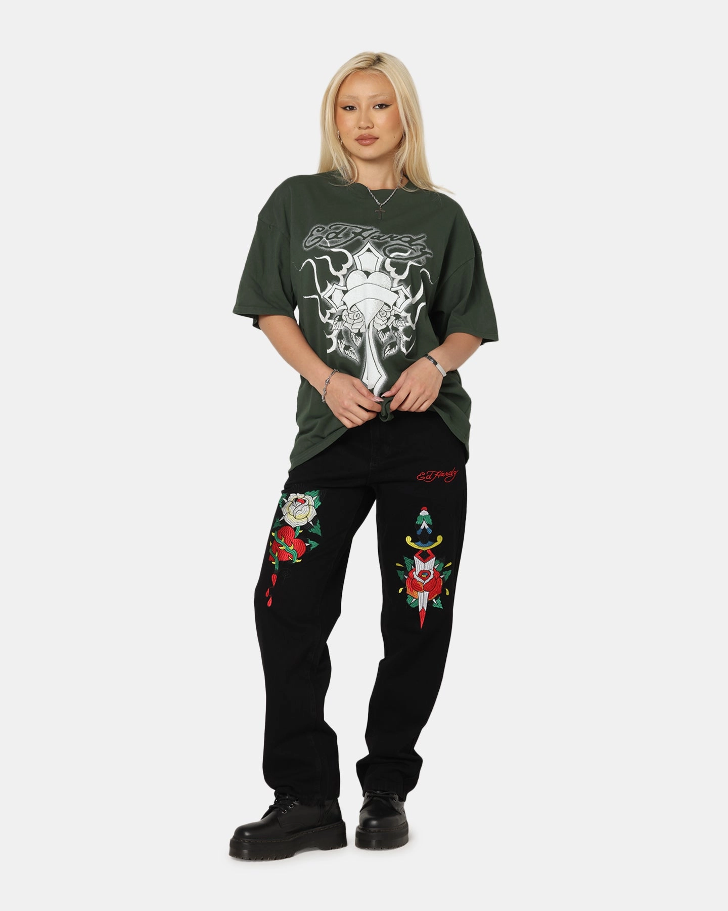 Soft Inner Lining Ed Hardy Cross My Heart T-Shirt Pine Green