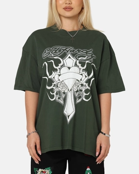 Ed Hardy Cross My Heart T-Shirt Pine Green Cozy Blouse