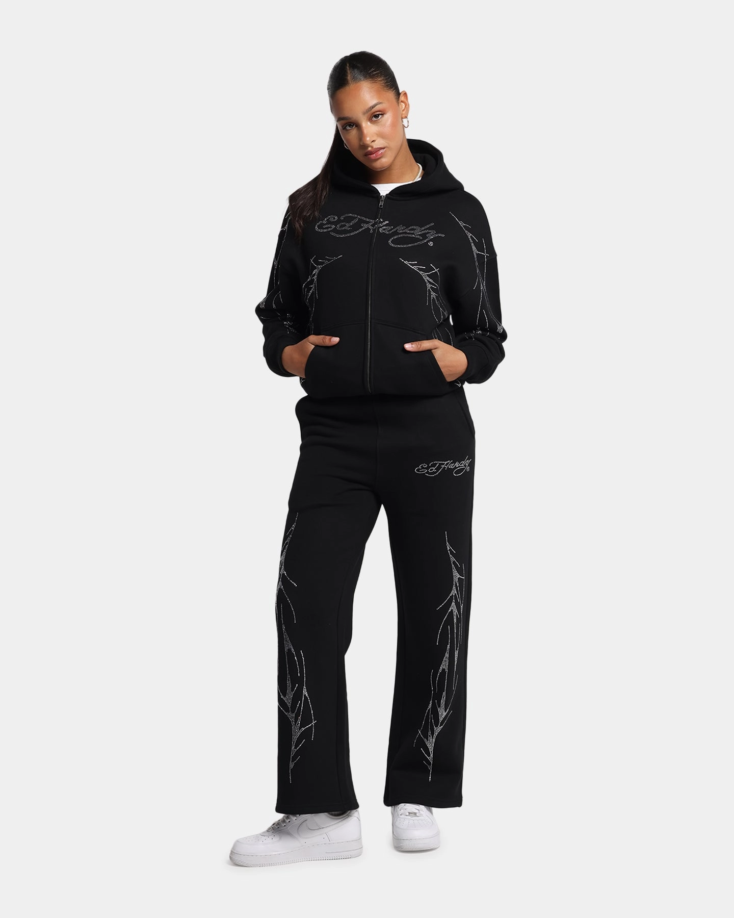 RollUpSleeves Ed Hardy Cyber Rhinestone Zip-Up Hoodie Black