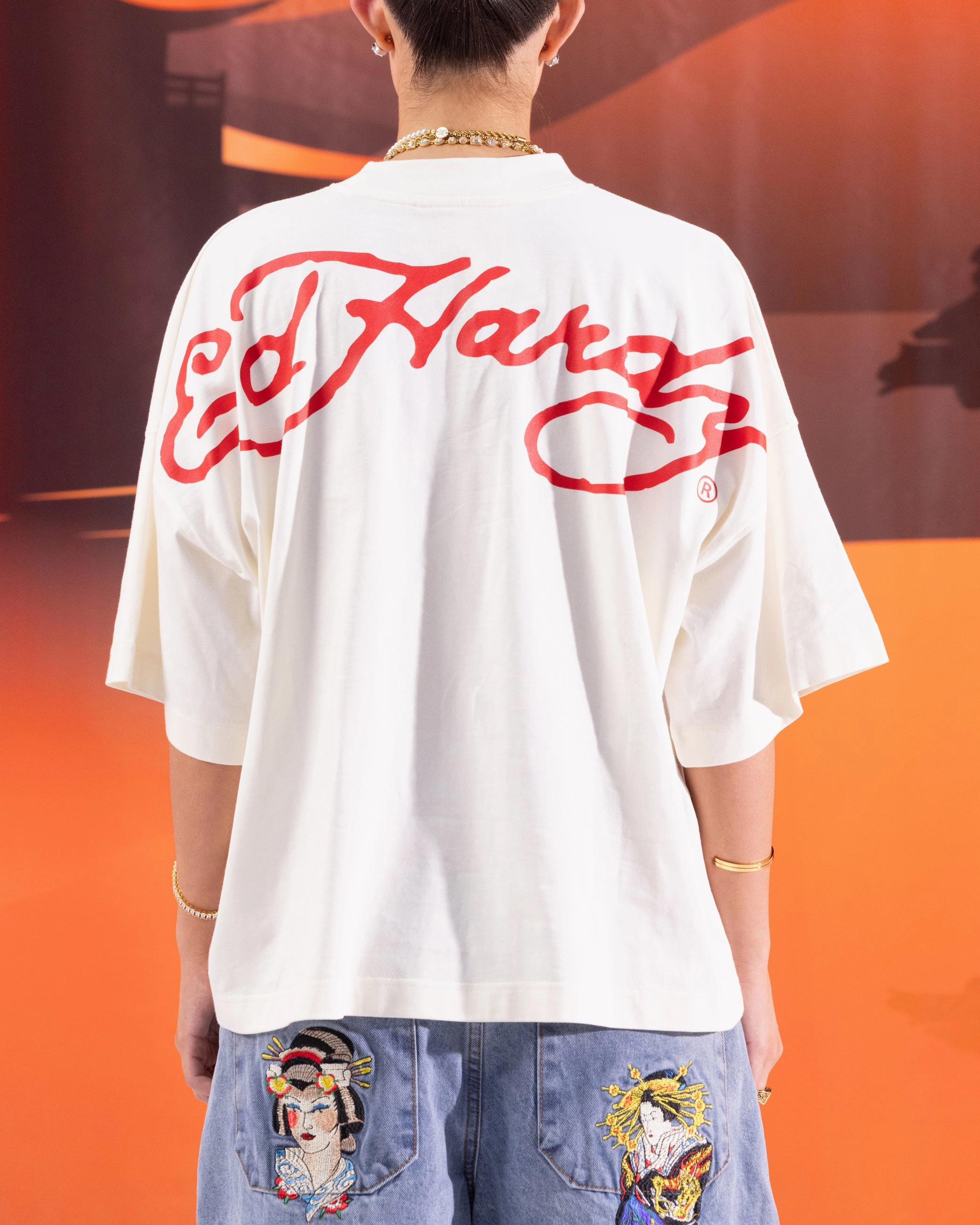 Ed Hardy Devil T-Shirt Off White SeamFreeShoulder TaglessCollars