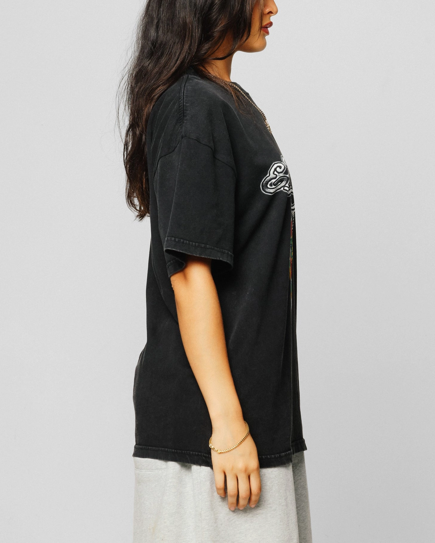 Ed Hardy Dragon Logo T-Shirt Black Acidwash Flexible Knit