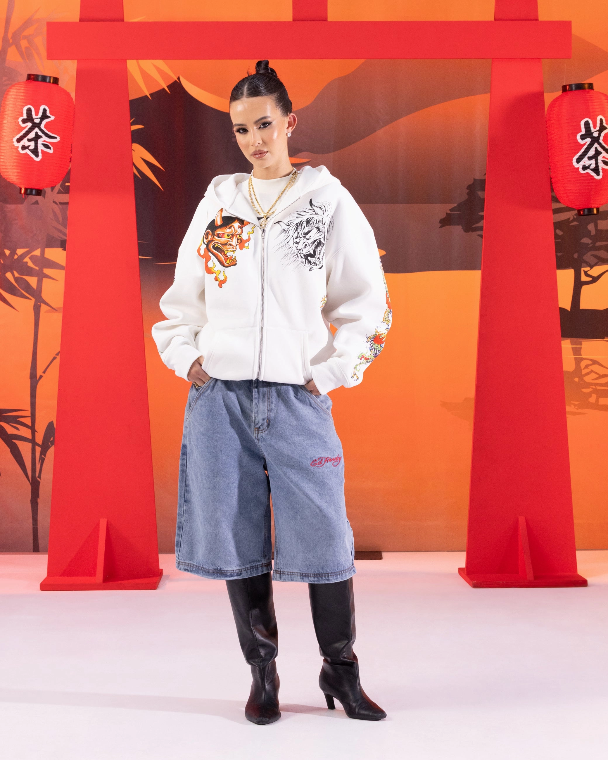 NoTagLabel Ed Hardy Floral Zip Hoodie Off White