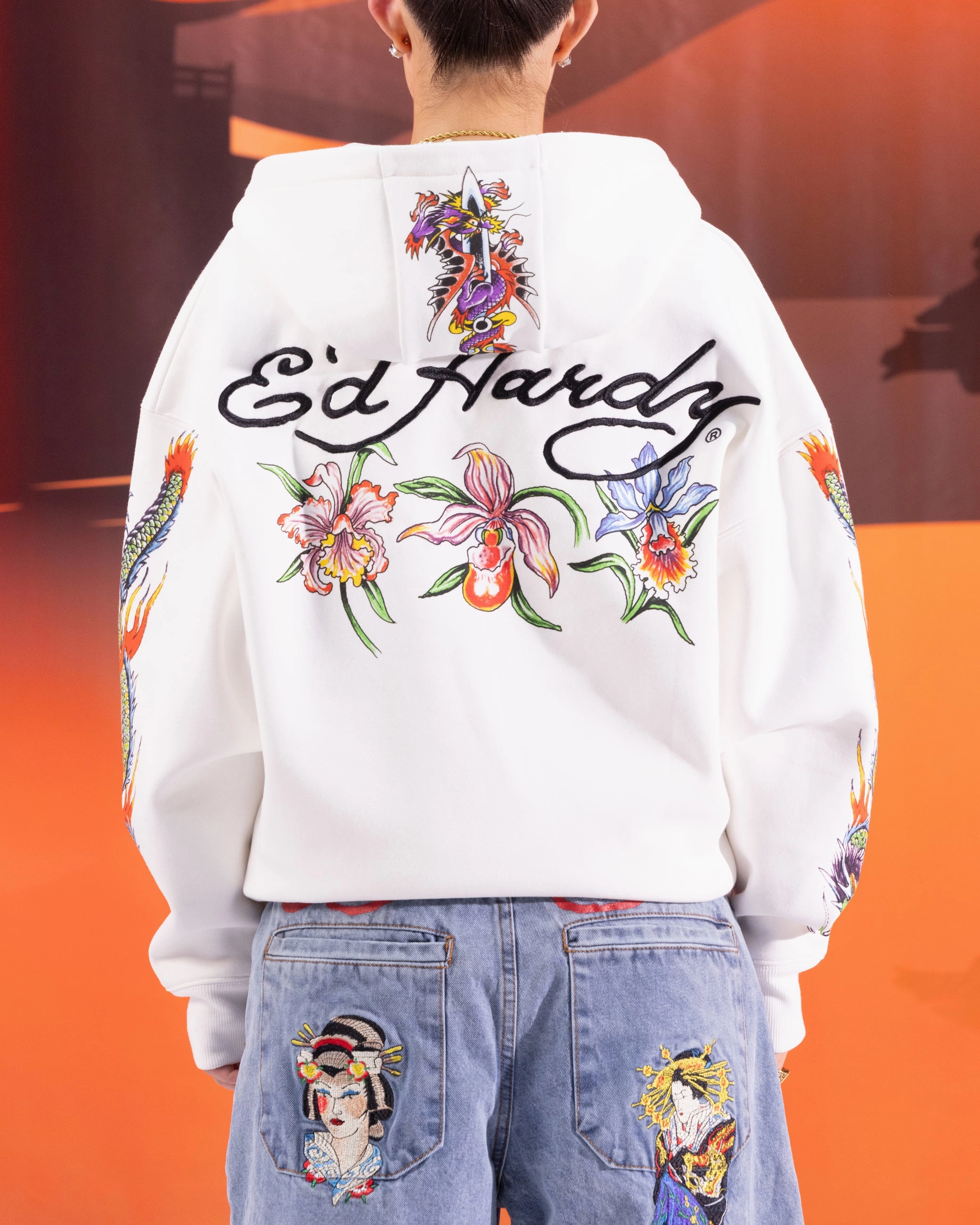 ComfortStretch UV Protective Coating Ed Hardy Floral Zip Hoodie Off White