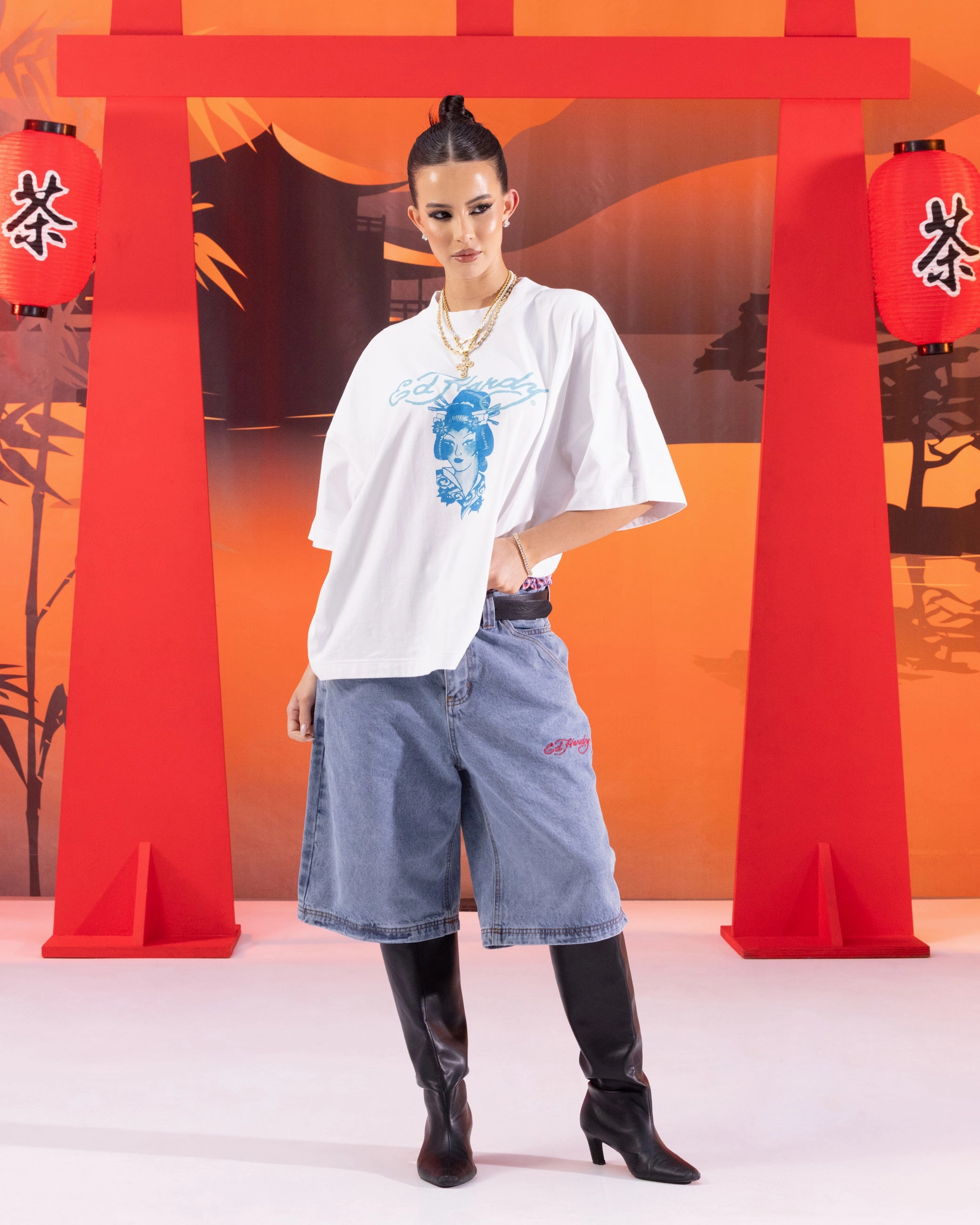 CompressionTechnology Recycled Polyester Blend Ed Hardy Geisha T-Shirt Off White