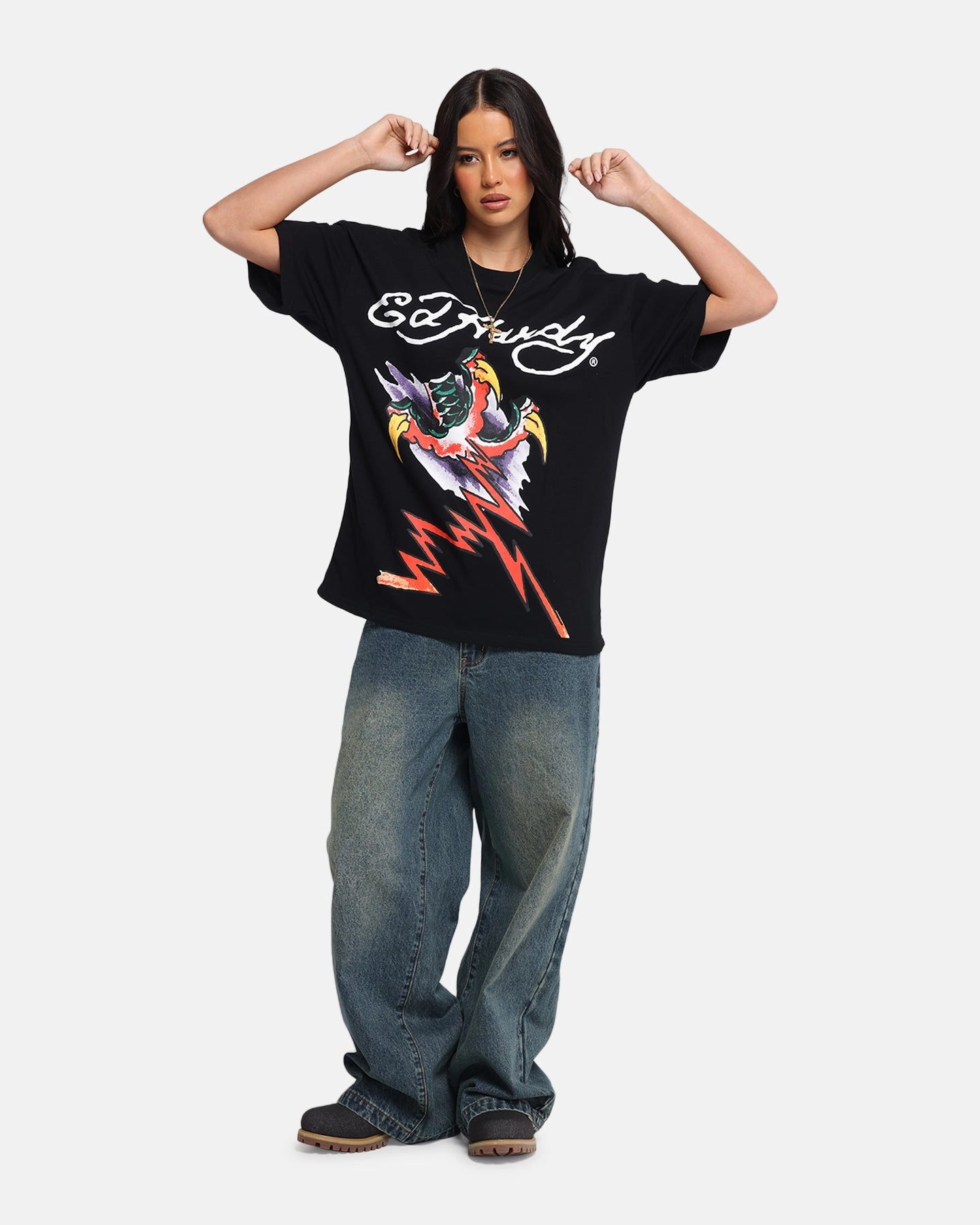 Ed Hardy Lightning T-Shirt Black Stretch Material