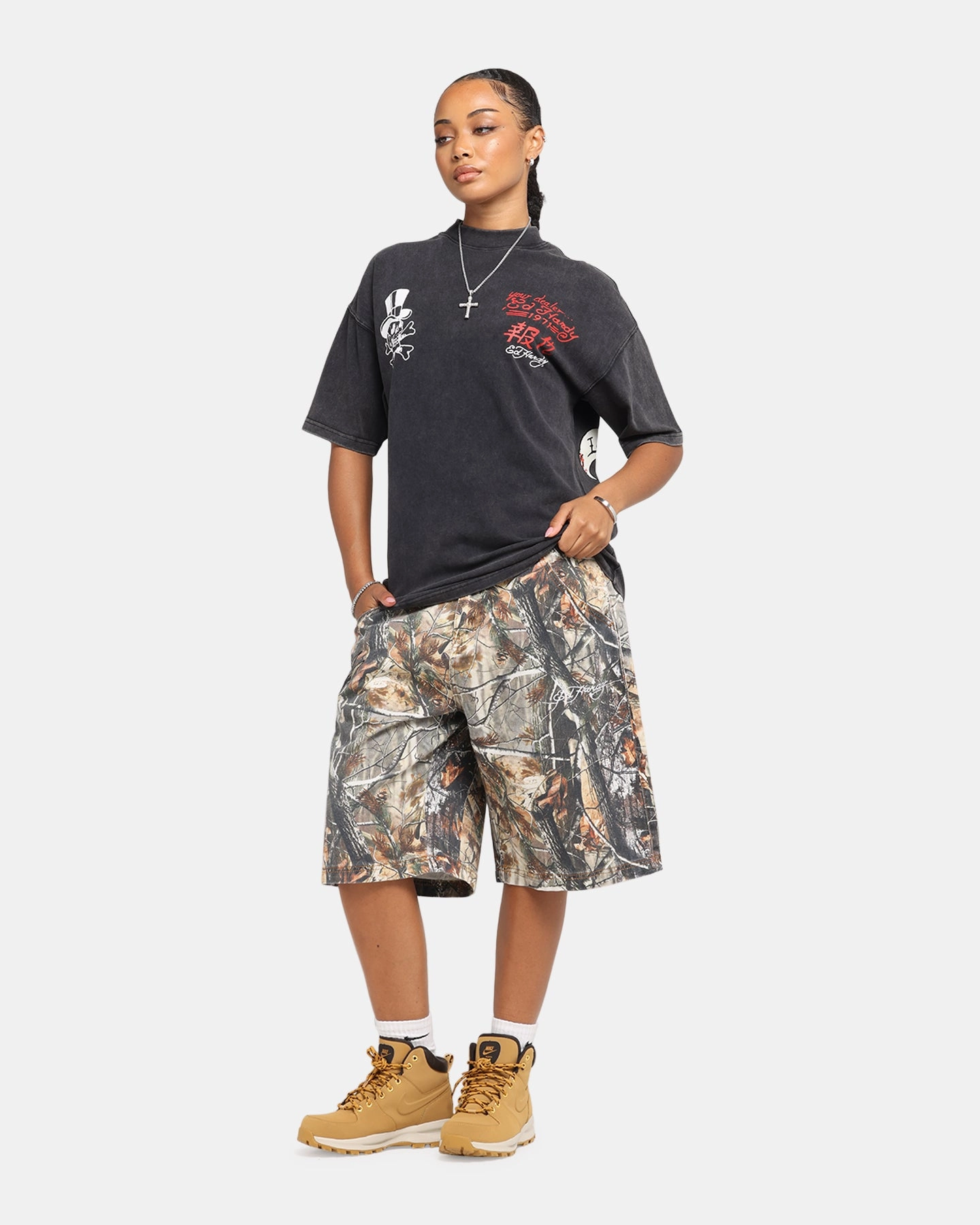 Simple Pullover MultiPanelDesign Ed Hardy Love Kills Oversized T-Shirt Black