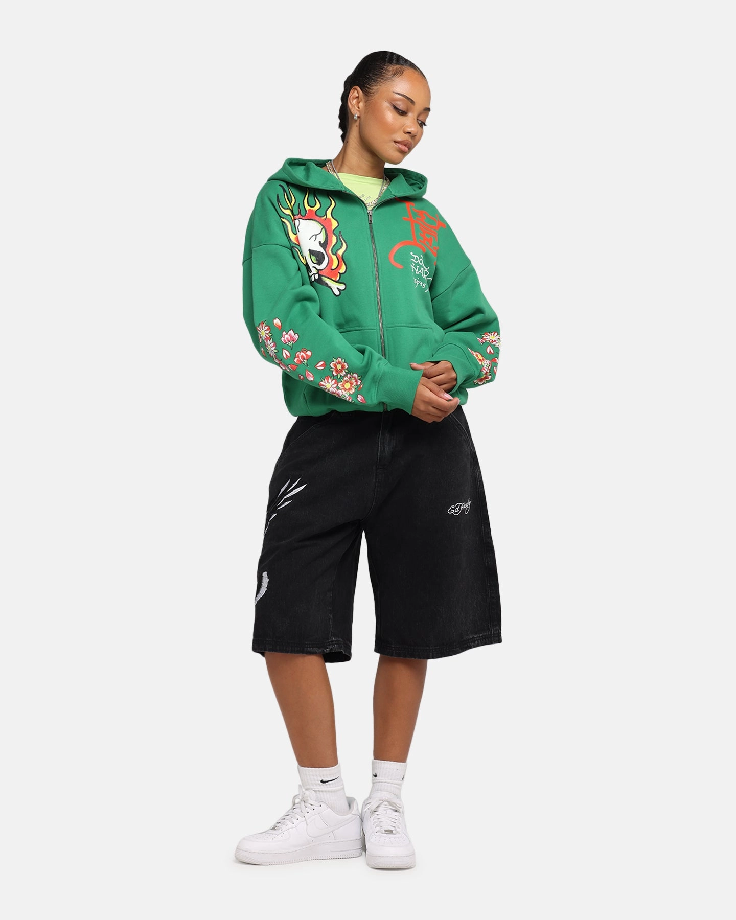 Ed Hardy Love Kills Slowly Zip Hoodie Green Cool Weather