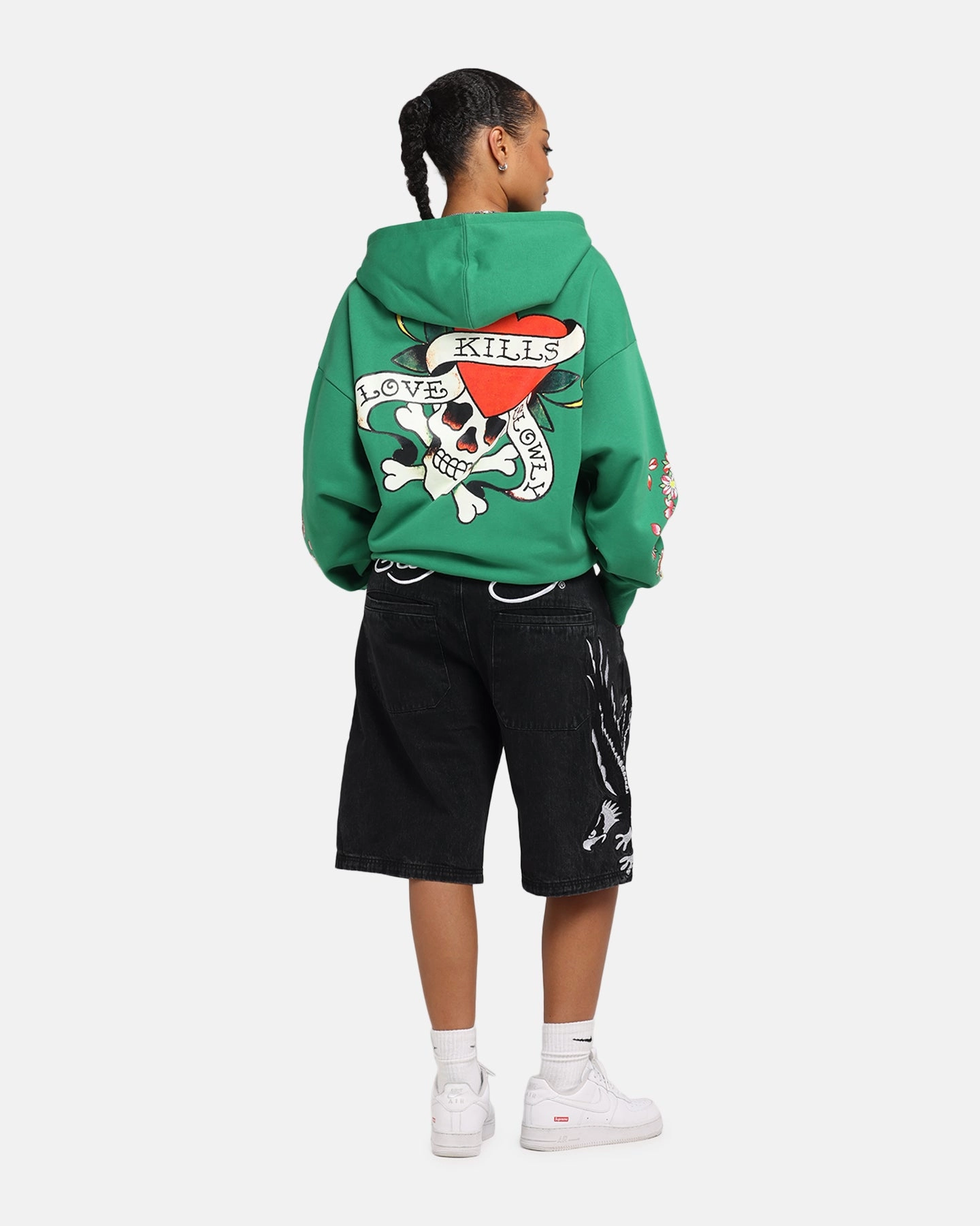 Ed Hardy Love Kills Slowly Zip Hoodie Green Summer Blouse