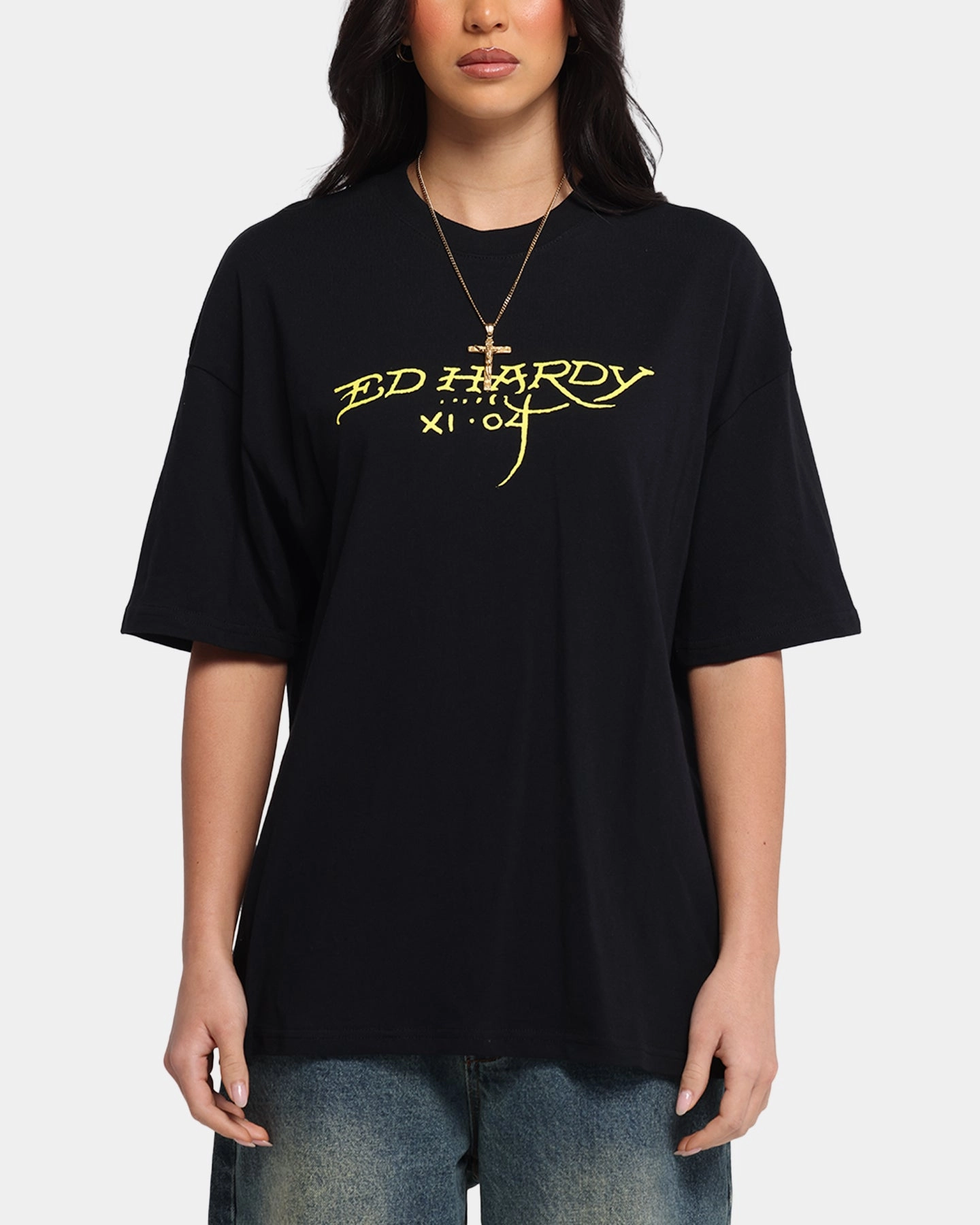 Ed Hardy Mermaid T-Shirt Black FoamReinforcedCollar MinimalistStyle