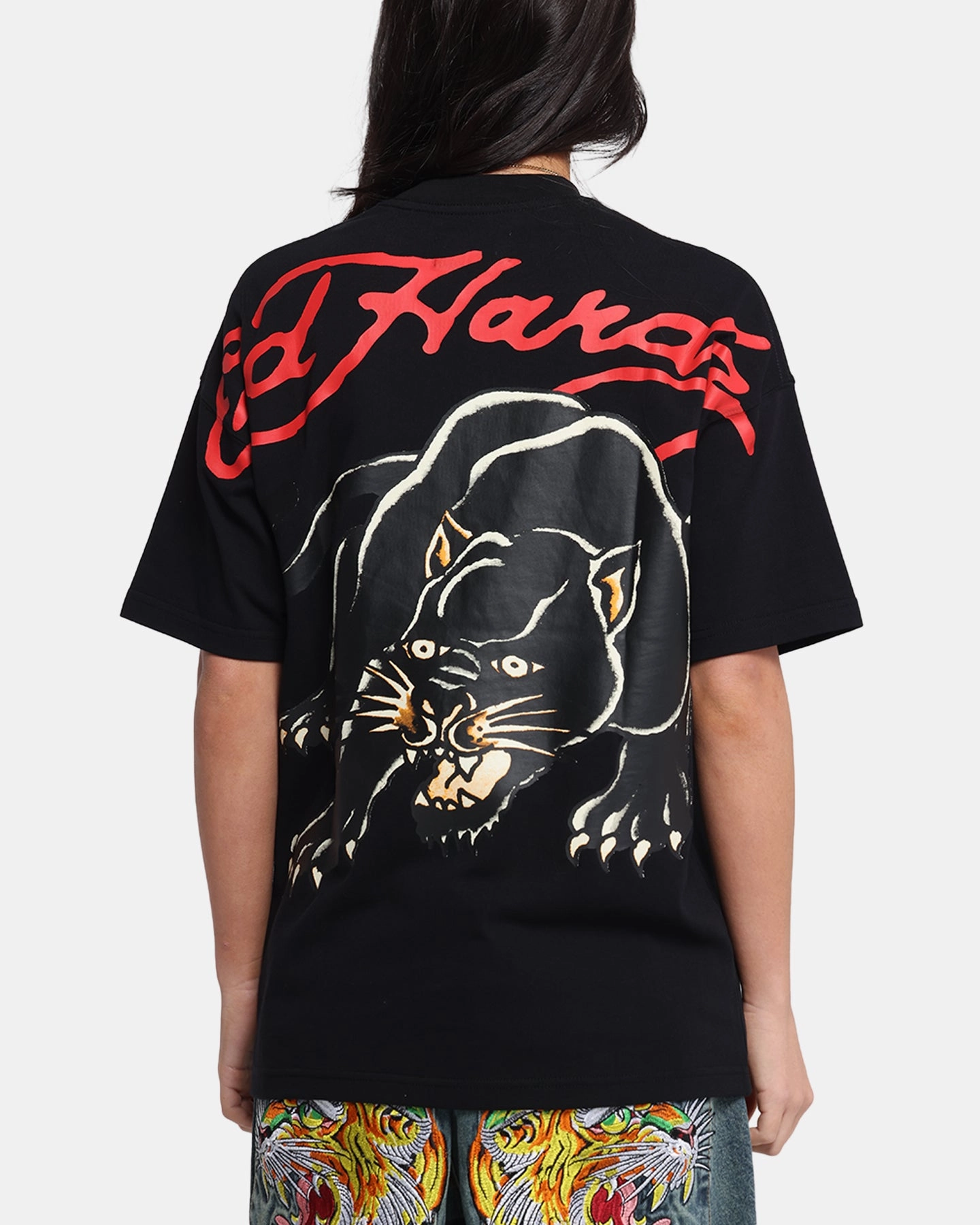 Ed Hardy Oversized Panther T-Shirt Black YarnDyedFabric